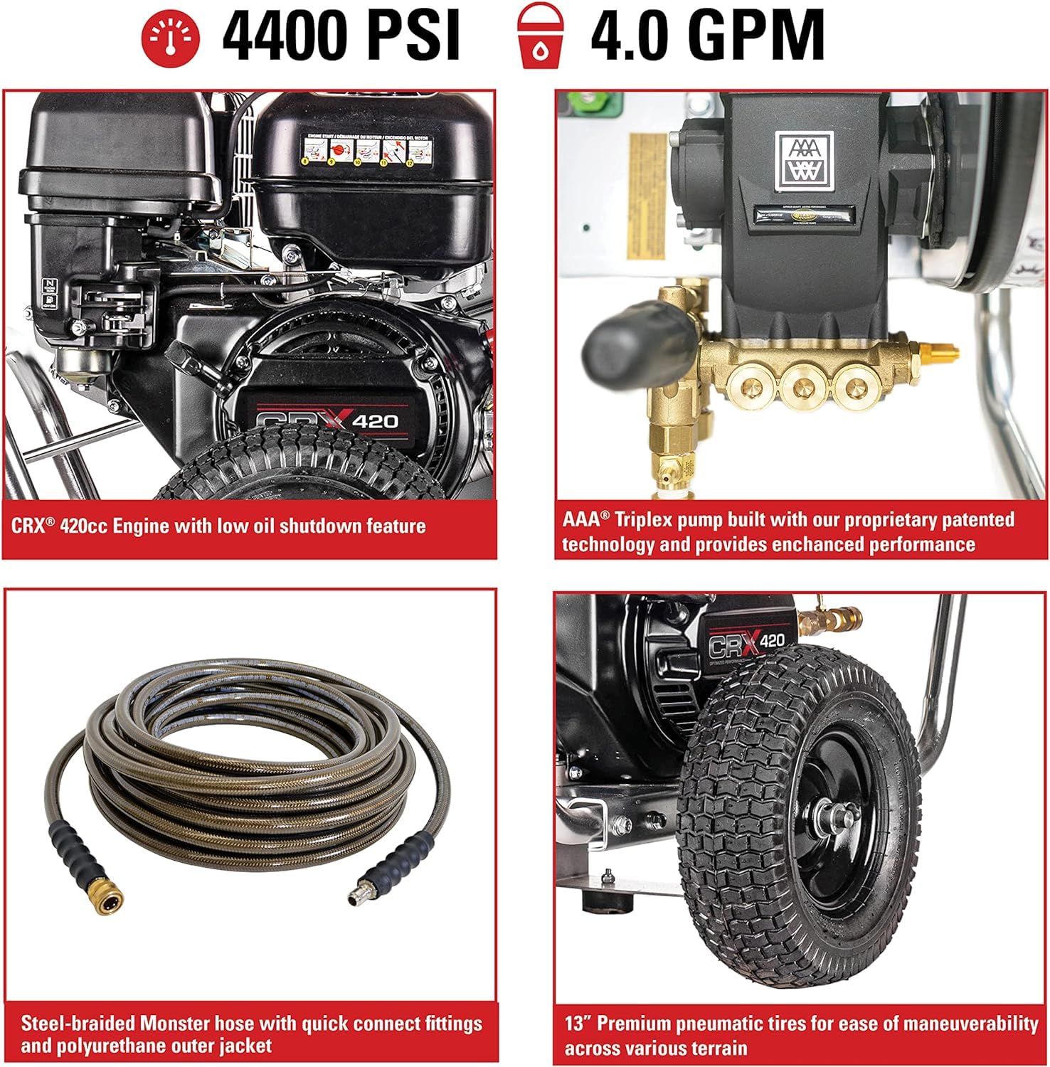 Simpson ALWB60825 Gas Pressure Washer 4400 PSI 4.0 GPM - for Driveway & Deck Cleaning