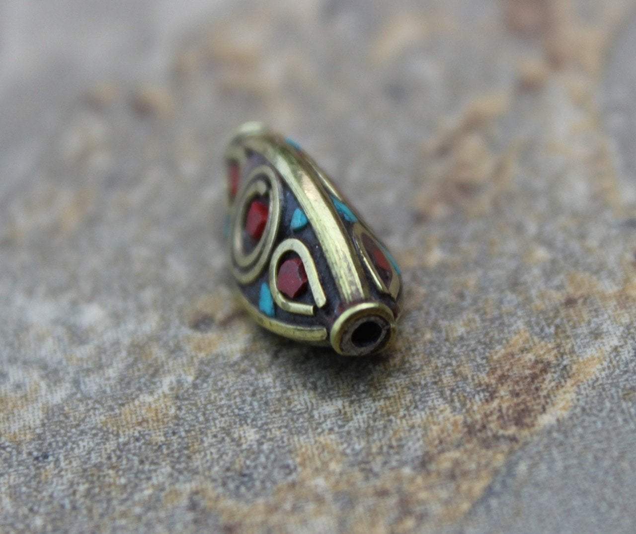 3 Sided Brass Coral & Turquoise Tibetan Beads - Handmade Spiritual Jewelry for Meditation, Yoga & Boho Fashion Accessories