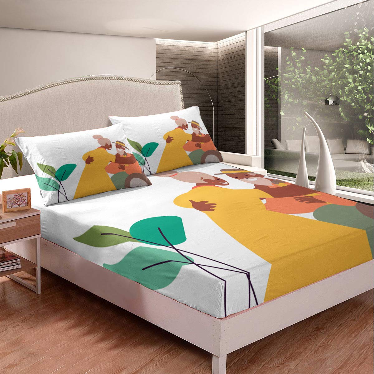 Premium 3-Piece White Printed Bed Sheet Set - Ultra Soft Deep Pocket Fitted Sheet & 2 Pillowcases for Queen/King Size Beds - Wrinkle-Resistant Bedding for Couples, Parents & Romantic Bedrooms
