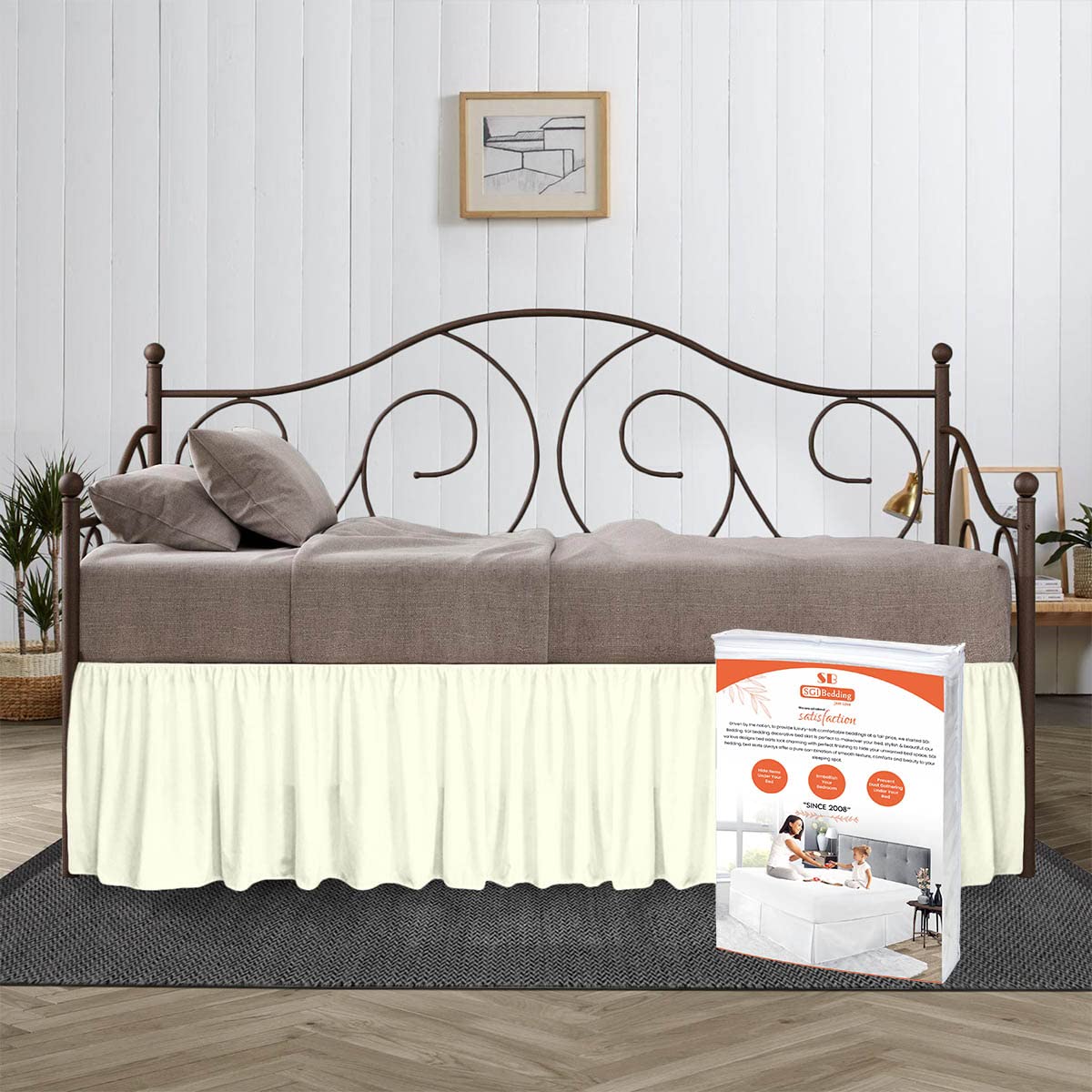 12 Inch Drop Full Size Cream Solid Day Bed Skirt - Stylish Ruffled Split Corner Design - Easy Fit & Wrinkle Resistant Microfiber - Perfect for Guest Beds, Dorm Rooms & Home Decor