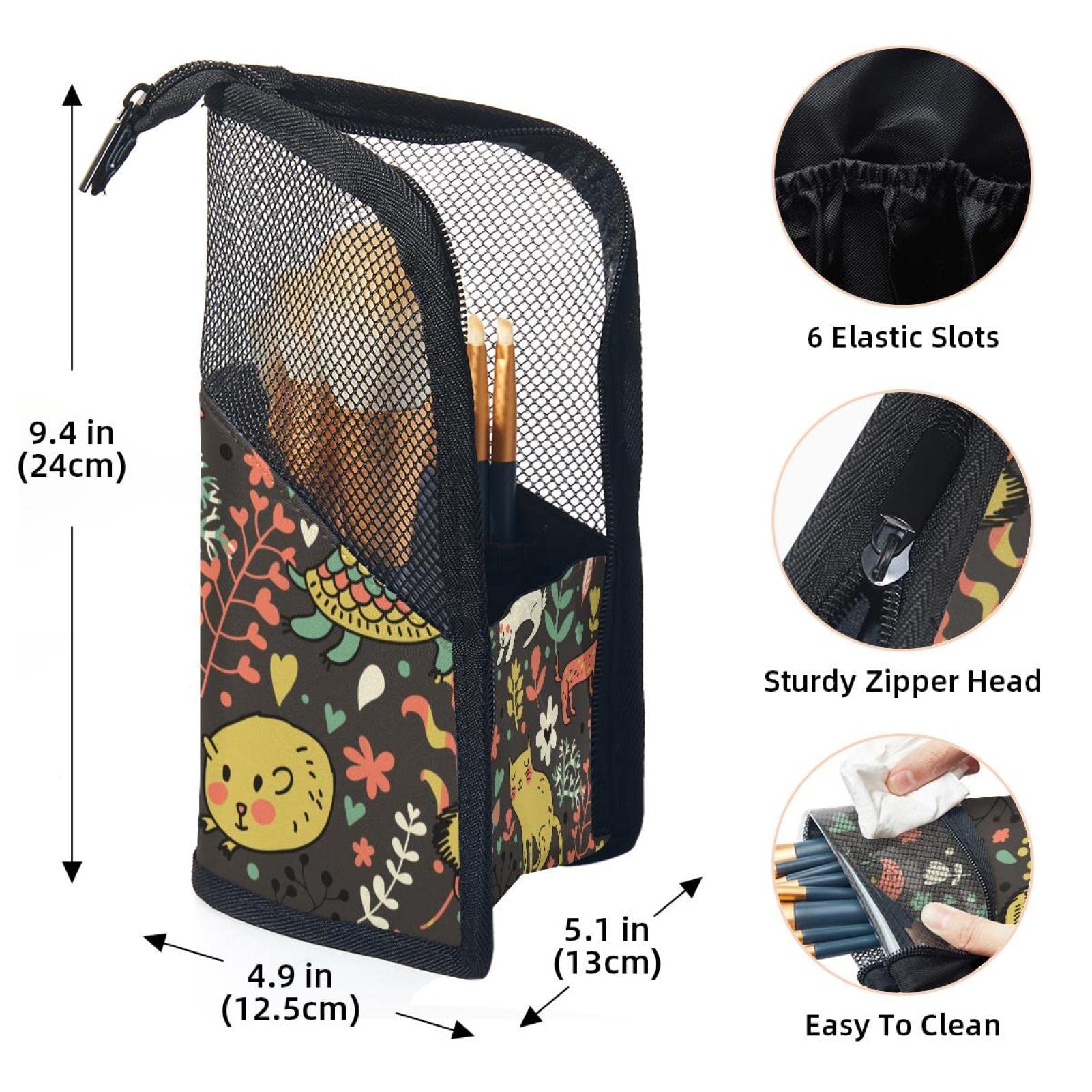 Premium Makeup Brush Organizer Bag with 12 Brushes - Cute Cat, Bird, Dog & Flower Design - Portable Travel Cosmetic Brush Holder Case - Perfect for Home, Travel & Professional Makeup Artists