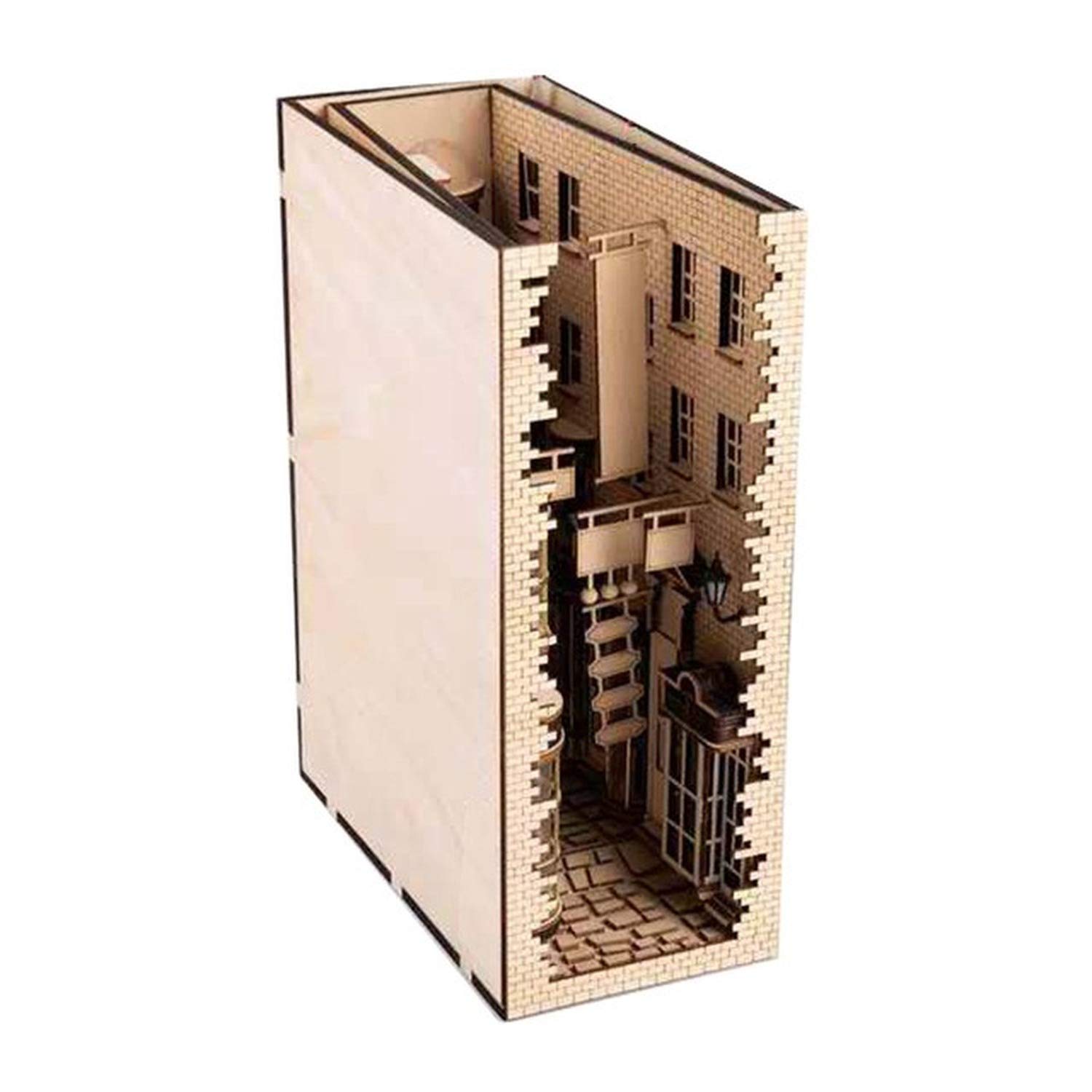Japanese Style Wooden Book Nook Inserts - DIY Bookshelf Decor & Art Bookends (260x190x160mm) - Perfect for Harry Potter Fans, Home Library Decor, and Gift Giving - Diagon Alley Light Model Building Kit