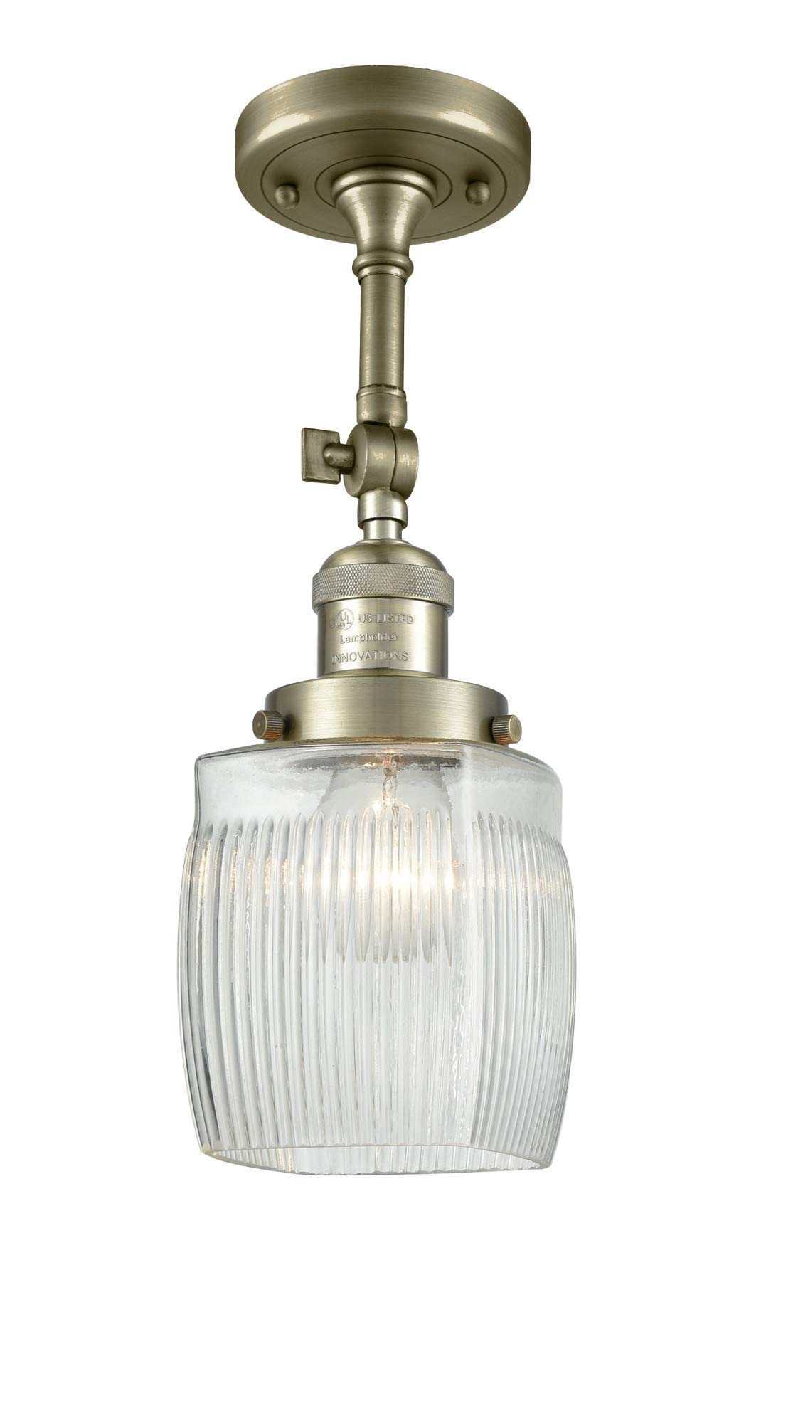 Innovations 201F-AB-G302 1-Light Semi-Flush Mount Ceiling Light Fixture in Antique Brass - Perfect for Bedroom, Living Room & Hallway Lighting