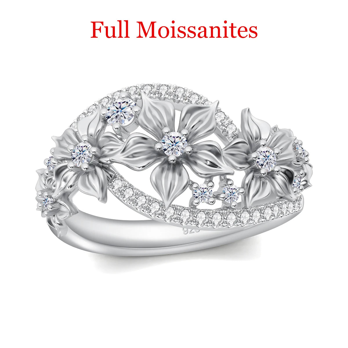 Luxury Moissanite Flower Ring for Women - Certified Wedding Band, Engagement Party Jewelry - Perfect for Bridal, Anniversary & Special Occasions