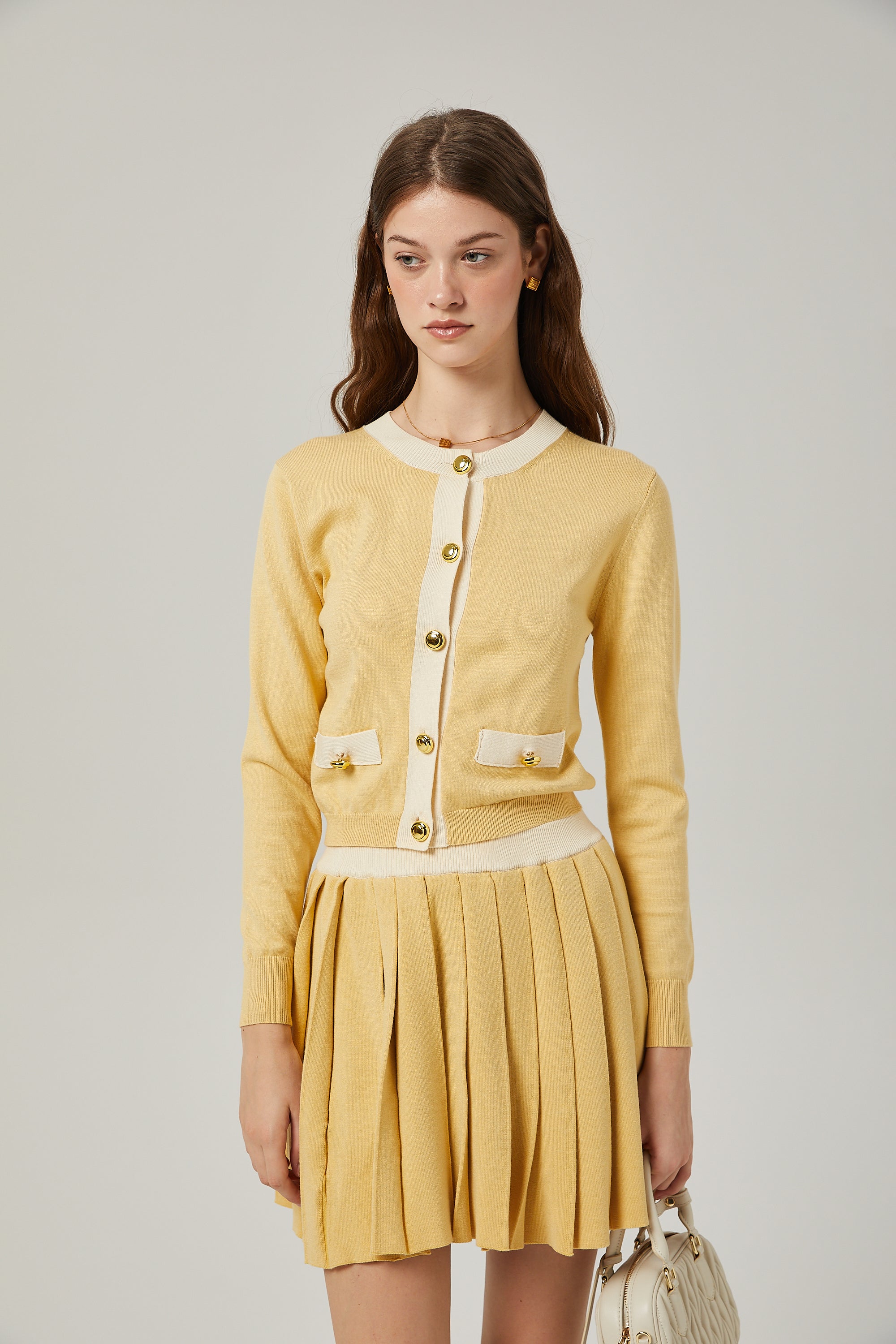 Clémence Wool Cardigan & Skirt Matching Set - Women's Cozy Winter Outfit for Office, Date, and Casual Wear