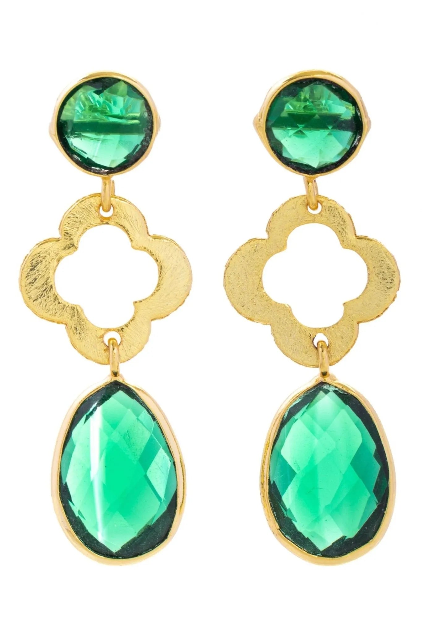 Quatrefoil Gemstone Dangle Earrings for Women - Elegant Bohemian Style Jewelry for Party, Wedding & Everyday Wear