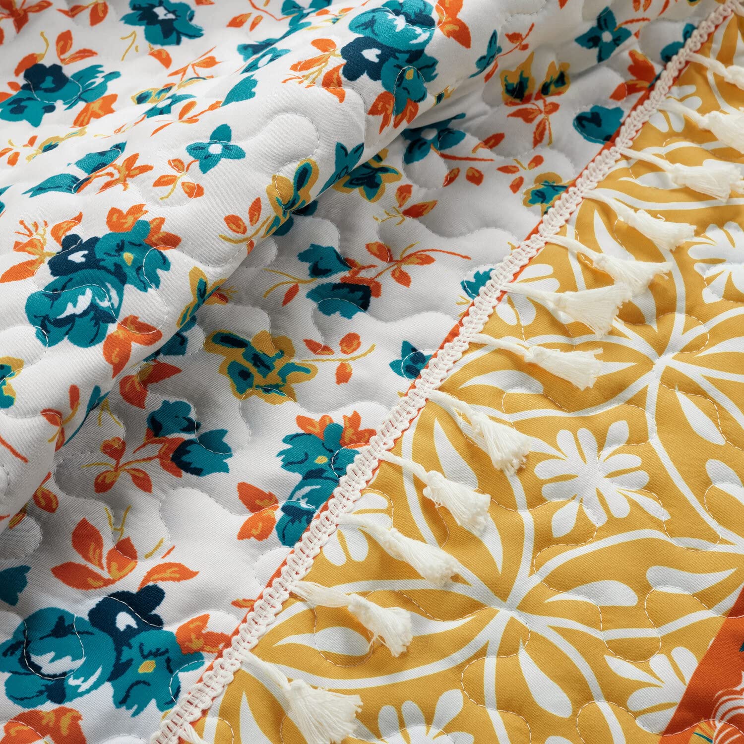 Lush Decor Emily Boho Stripe Reversible 3-Piece Quilt Set - King Size, Turquoise Blue - Perfect for Bohemian & Coastal Bedroom Decor