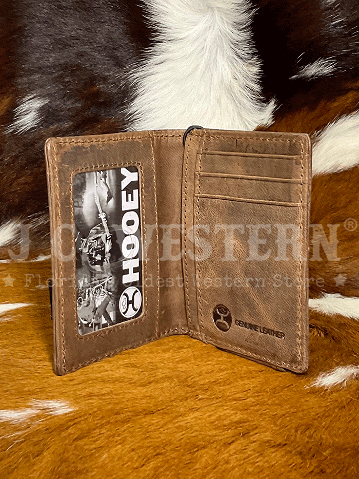 Hooey HFW003 BRBK Men's Liberty Rope Embossed Genuine Leather Bi-Fold Money Clip Wallet - Brown RFID Blocking Slim Wallet for Everyday Carry & Travel