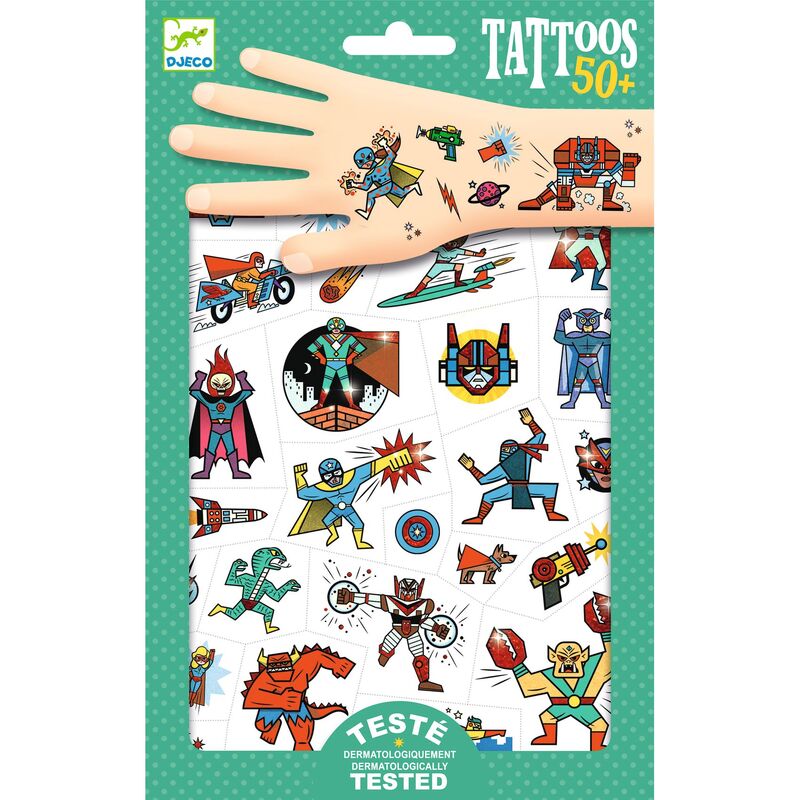 Djeco Kids Temporary Tattoos - 50+ Fun Mixed Designs for Boys & Girls - Safe, Non-Toxic Body Art for Parties, Birthdays & Playtime