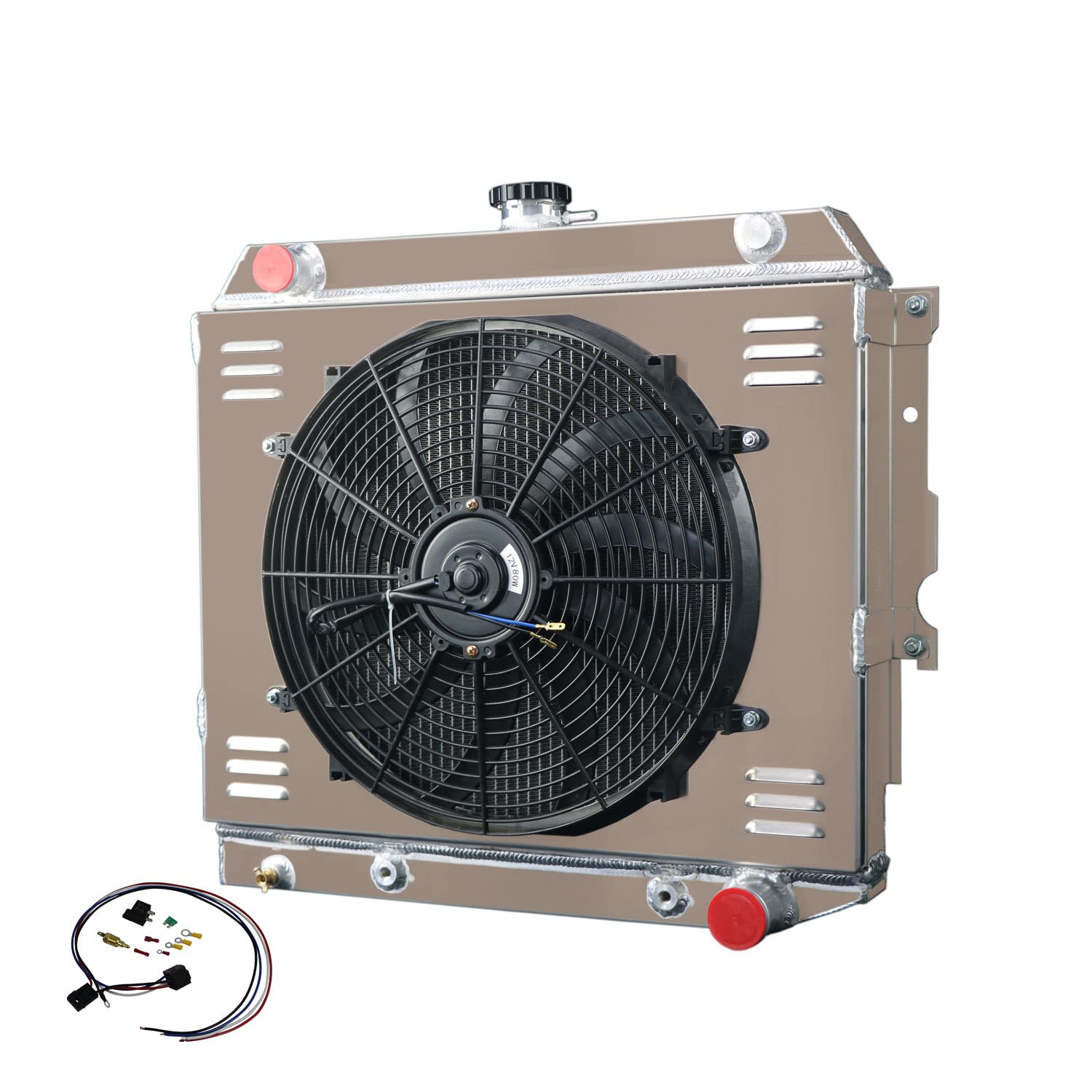 3 Row Aluminum Radiator with Shroud, Fan & Relay Kit - Compatible with 68-74 Dodge Coronet/Charger/Challenger & 68-73 Plymouth Satellite/Barracuda - High Performance Cooling Upgrade for Classic Muscle Cars