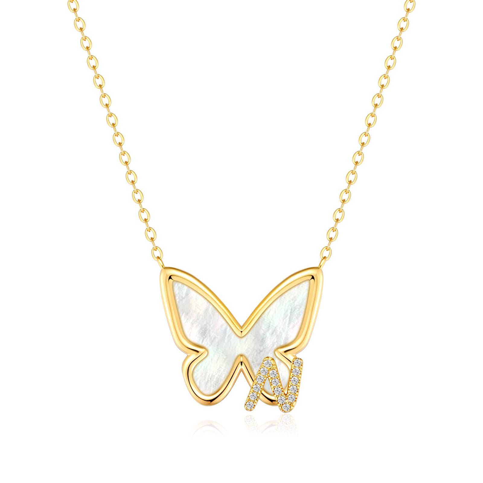 FONKUP Butterfly Initial Necklace - 14K Gold Plated Personalized Name Pendant, Trendy Women's Jewelry Gift for Birthday, Anniversary & Valentine's Day | Perfect for Everyday Wear, Date Nights & Special Occasions