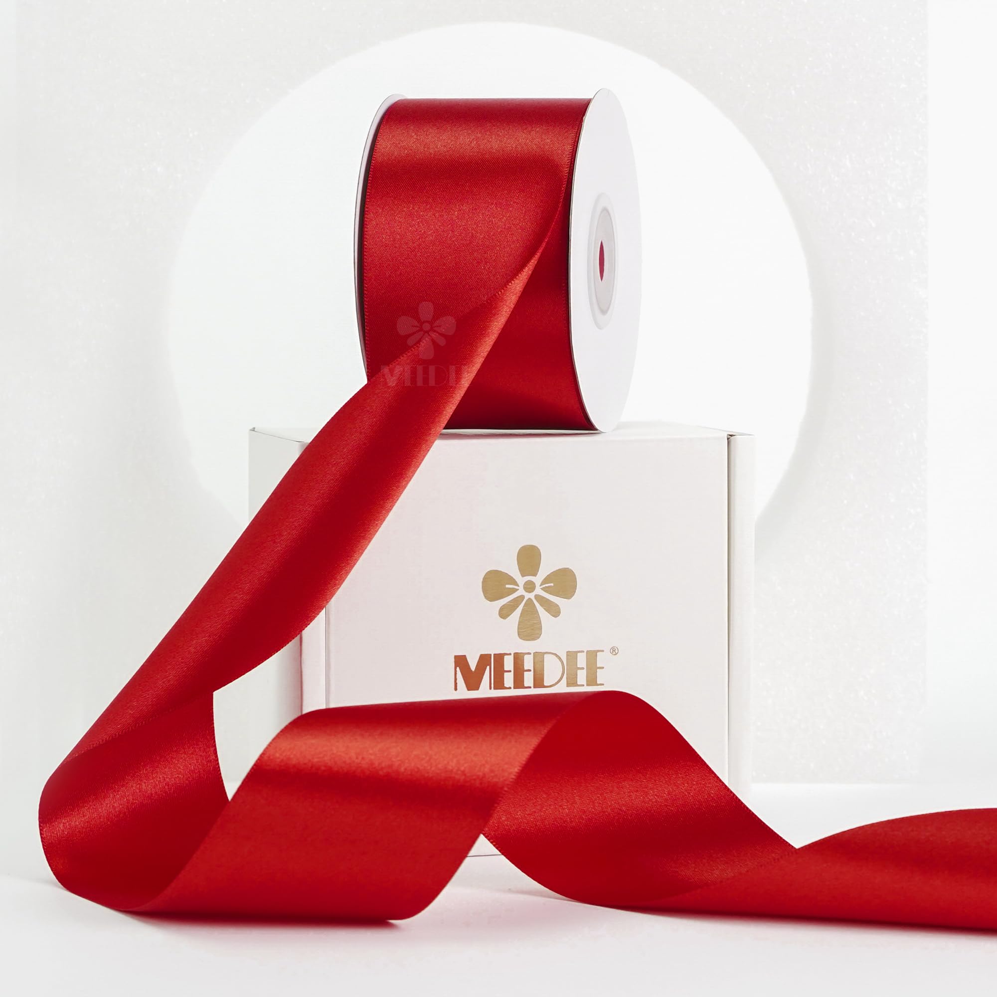 Premium 2 Inch Red Satin Ribbon - Double Faced Lux Silk Ribbon (25 Yards) for Gift Wrapping, Wedding Bouquets, DIY Crafts, Holiday Decorations & Party Decor - Perfect for Christmas, Valentine's Day, Bridal Shower & Floral Arrangements