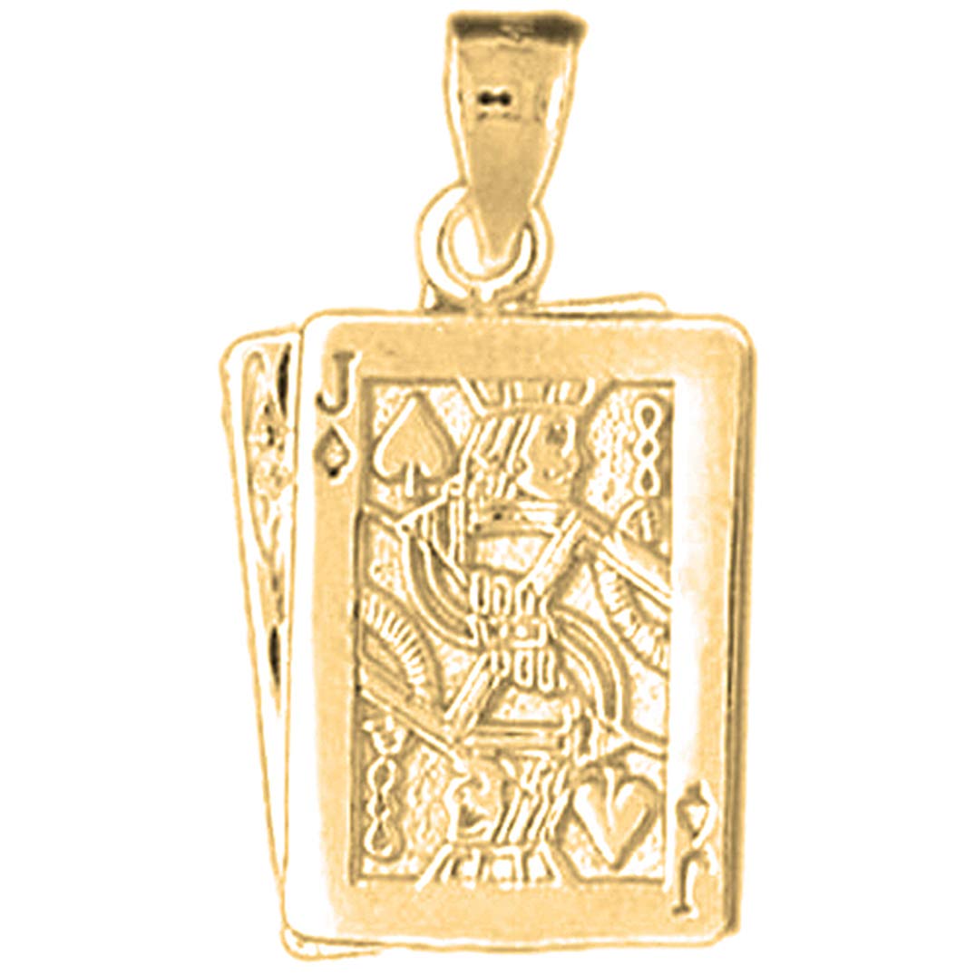 14K Yellow Gold Playing Cards Pendant - Ace and Jack Design (26mm) | Elegant Jewelry for Poker Lovers & Casino Night Outfits | Perfect Gift for Card Game Enthusiasts