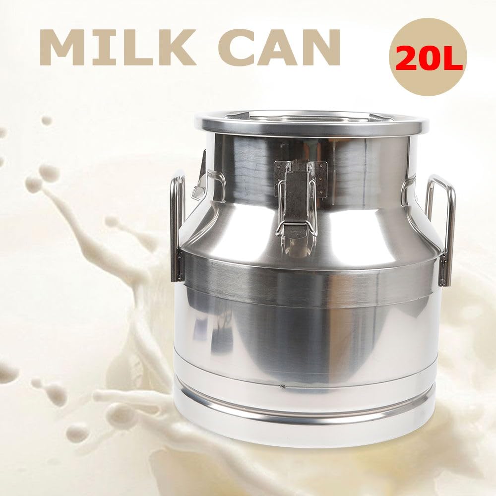 20L/5.3 Gallon 304 Stainless Steel Milk Can - Heavy Duty Sealed Storage Container for Milk, Wine & Beverages - Airtight Lid, Food Grade, Ideal for Farm, Dairy, Brewing & Commercial Use