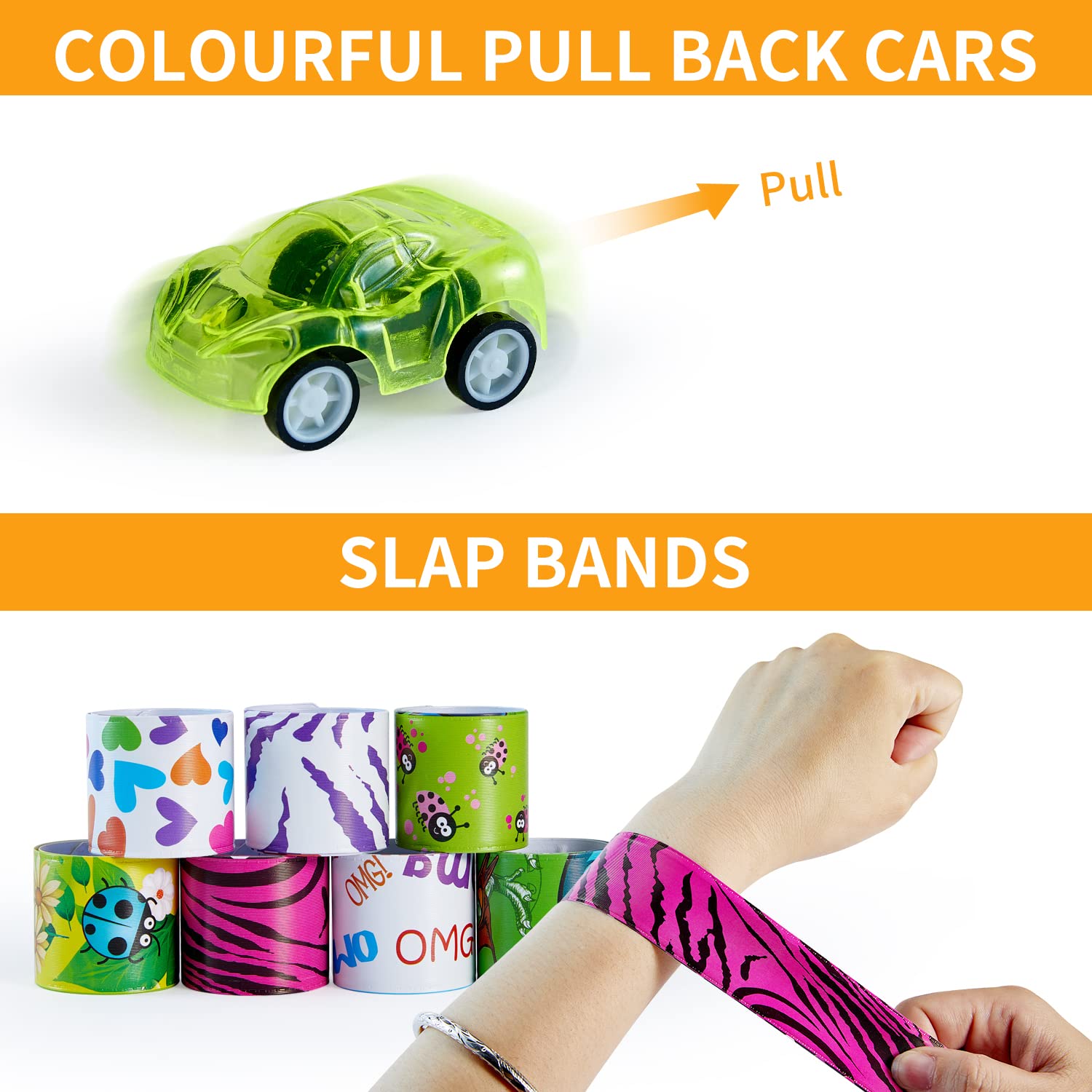 SMOKFON Kids Party Favor Bag Fillers - Assorted Toys Including Rainbow Springs, Slap Bracelets, Bouncy Balls & Temporary Tattoos - Perfect for Birthday Parties, Classroom Rewards, Stocking Stuffers & School Prizes - Fun Gift for Boys & Girls