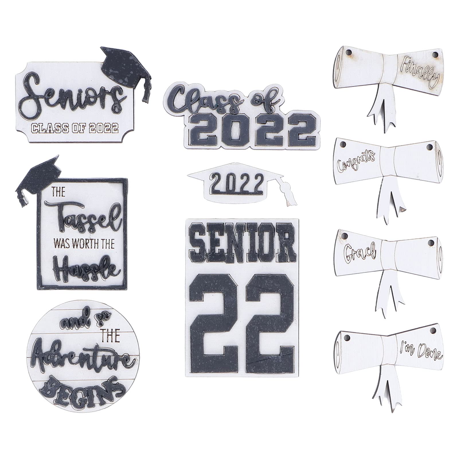 2022 Graduation Tiered Tray Decor - Odorless Composite Wood Tabletop Decoration for Graduation Party, Ceremony & Home Display (Black)