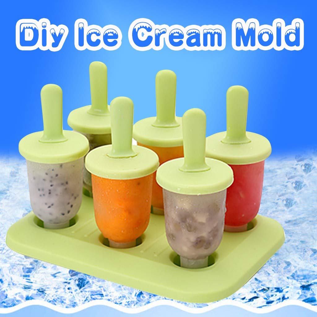 6-Piece Reusable Popsicle Molds Set with Drip-Guard Handles & Easy-Release Ice Cube Trays - Perfect for Homemade Frozen Treats, Kids Snacks, and Summer Parties