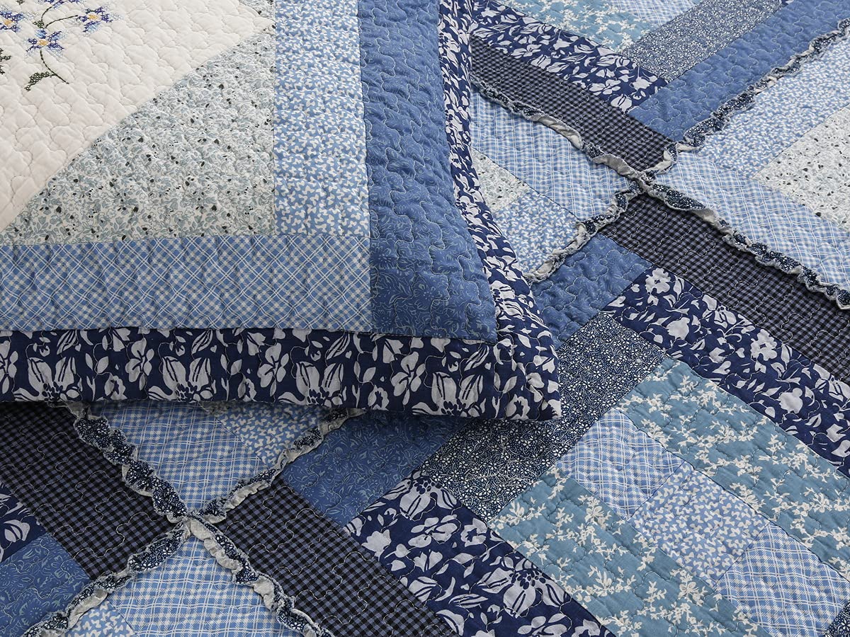 100% Cotton Patchwork Quilt Set 3-Piece Bedding - Full/Queen Size for Cozy Bedroom Decor | Perfect for Master Bedroom, Guest Room & Farmhouse Style