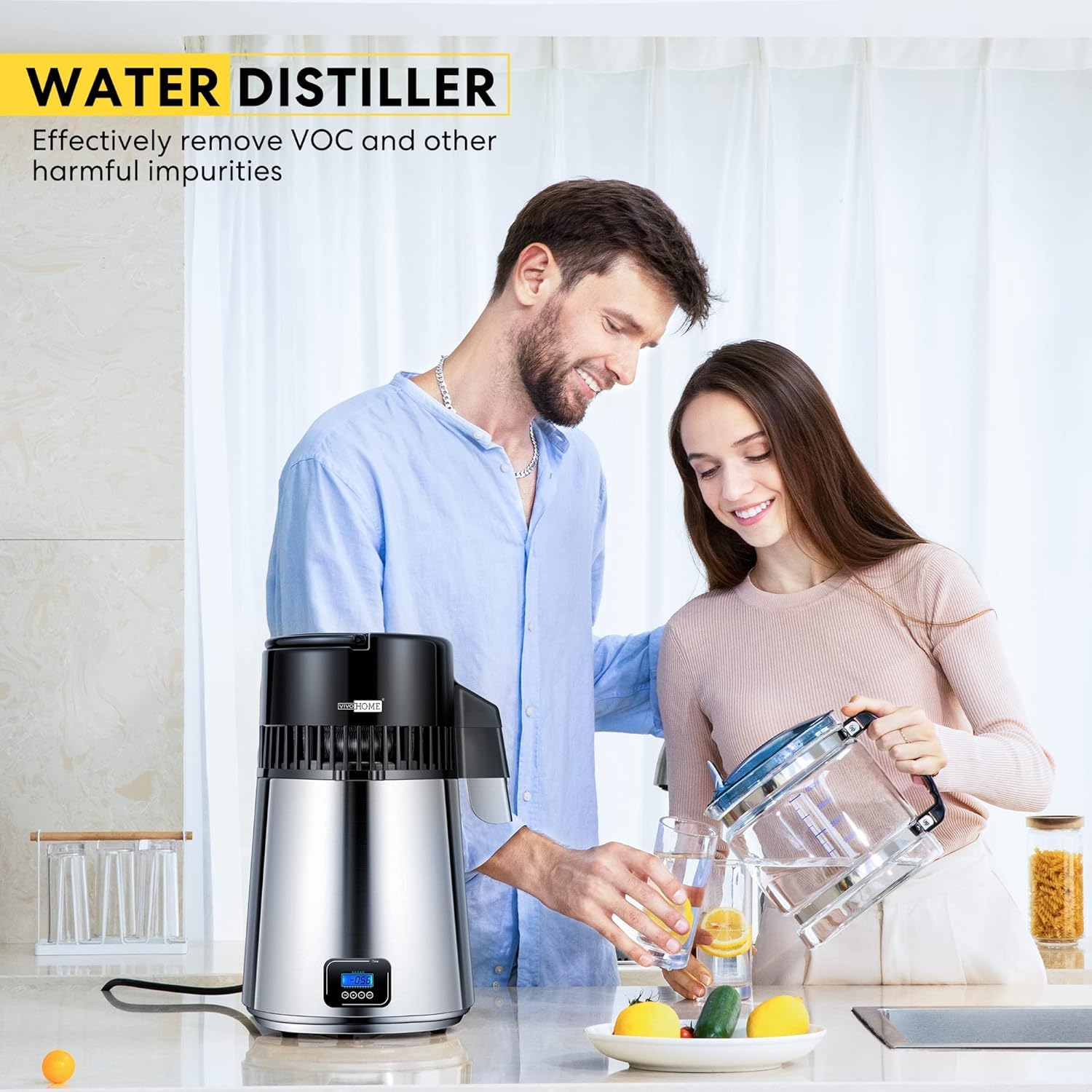 VIVOHOME 1.1 Gallon/4L Countertop Water Distiller - 304 Stainless Steel Home Distilled Water Machine with Smart Switch & Purifier Filter - Perfect for Home, Office, Baby Formula & Emergency Preparedness