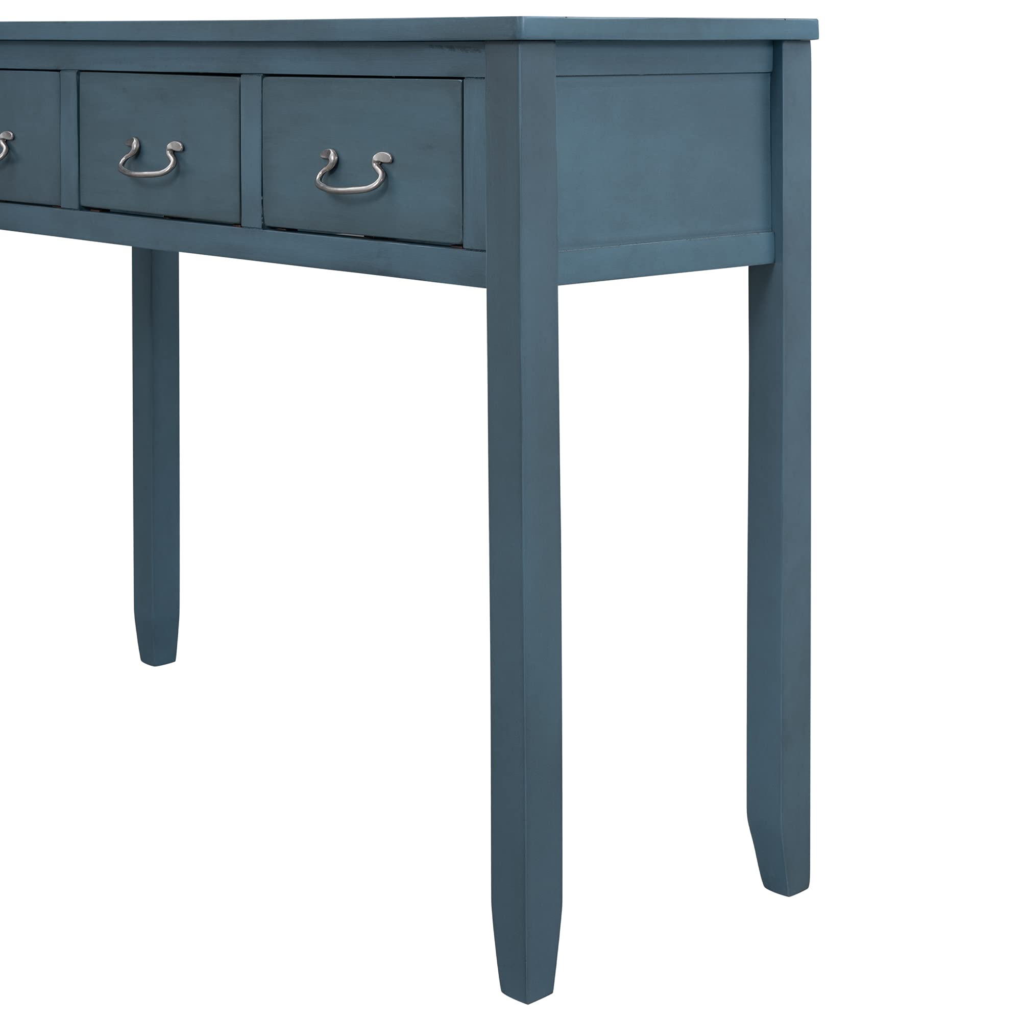 Modern Retro Style Console Table with 3 Storage Drawers - Solid Wood Sofa Table, Entryway Sideboard & Hallway Buffet Table for Living Room - Navy Blue (Perfect for Small Spaces & Home Decor)