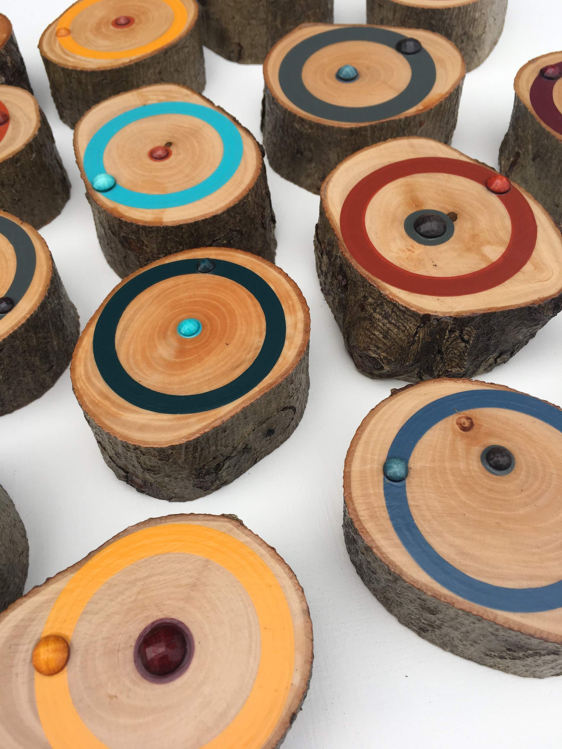 Hand-Painted Wood Slice Art with Crystal Accents - Abstract Tree Ring Wall Decor for Living Room, Bedroom & Office