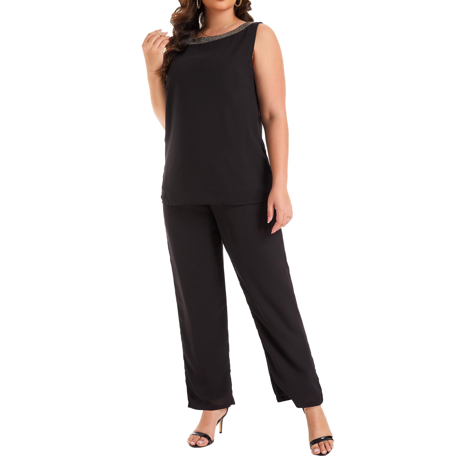 Plus Size Women's 3-Piece Wedding Pant Suit Set for Mother of The Bride/Groom - Formal Evening Party Outfit for Weddings, Receptions & Special Occasions
