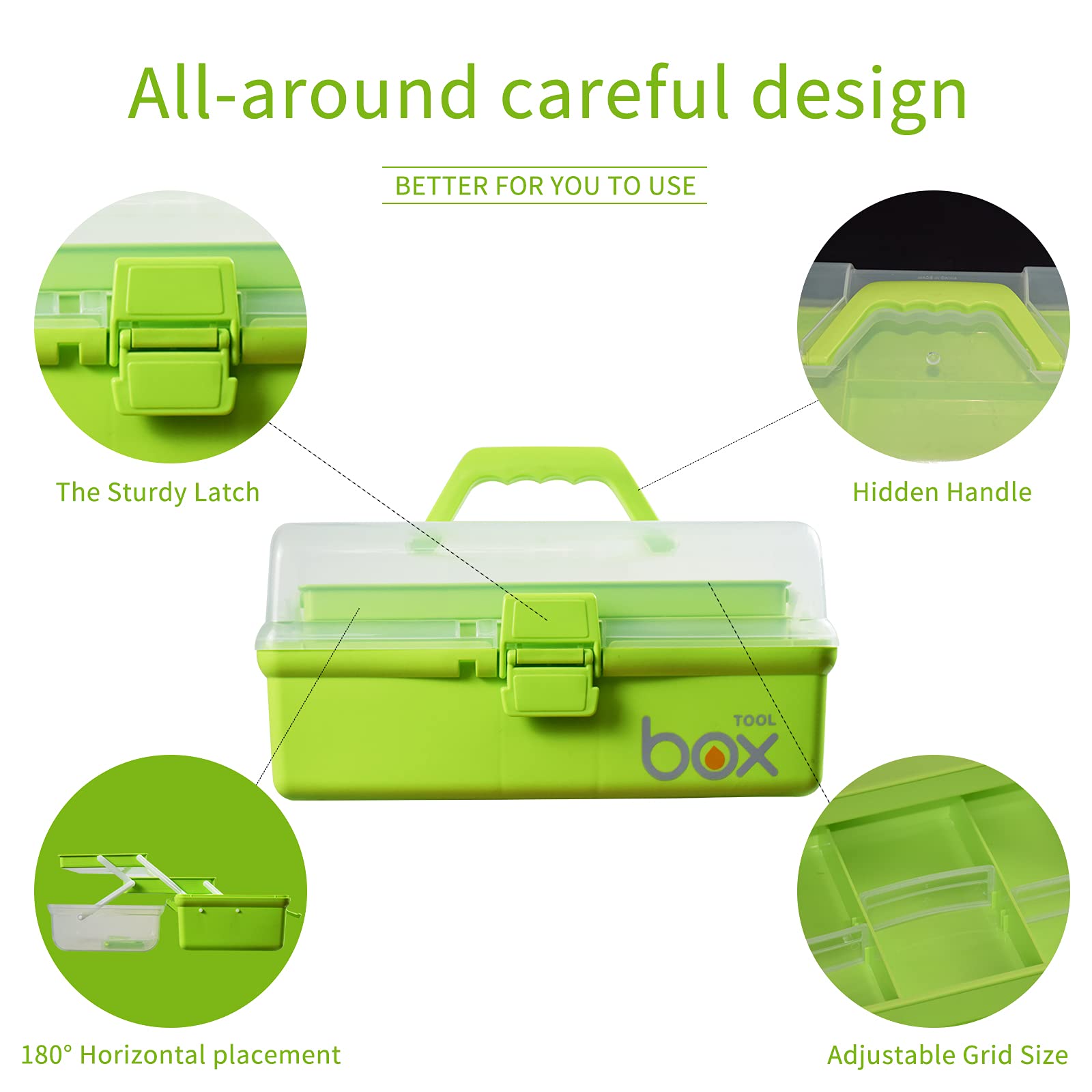 12in Three-Layer Multipurpose Storage Box - Foldable Organizer for Tools, Art Supplies, Sewing Kit, Medicine & First Aid with 2 Trays (Green) | Perfect for Home, Office, Craft Room & Emergency Preparedness