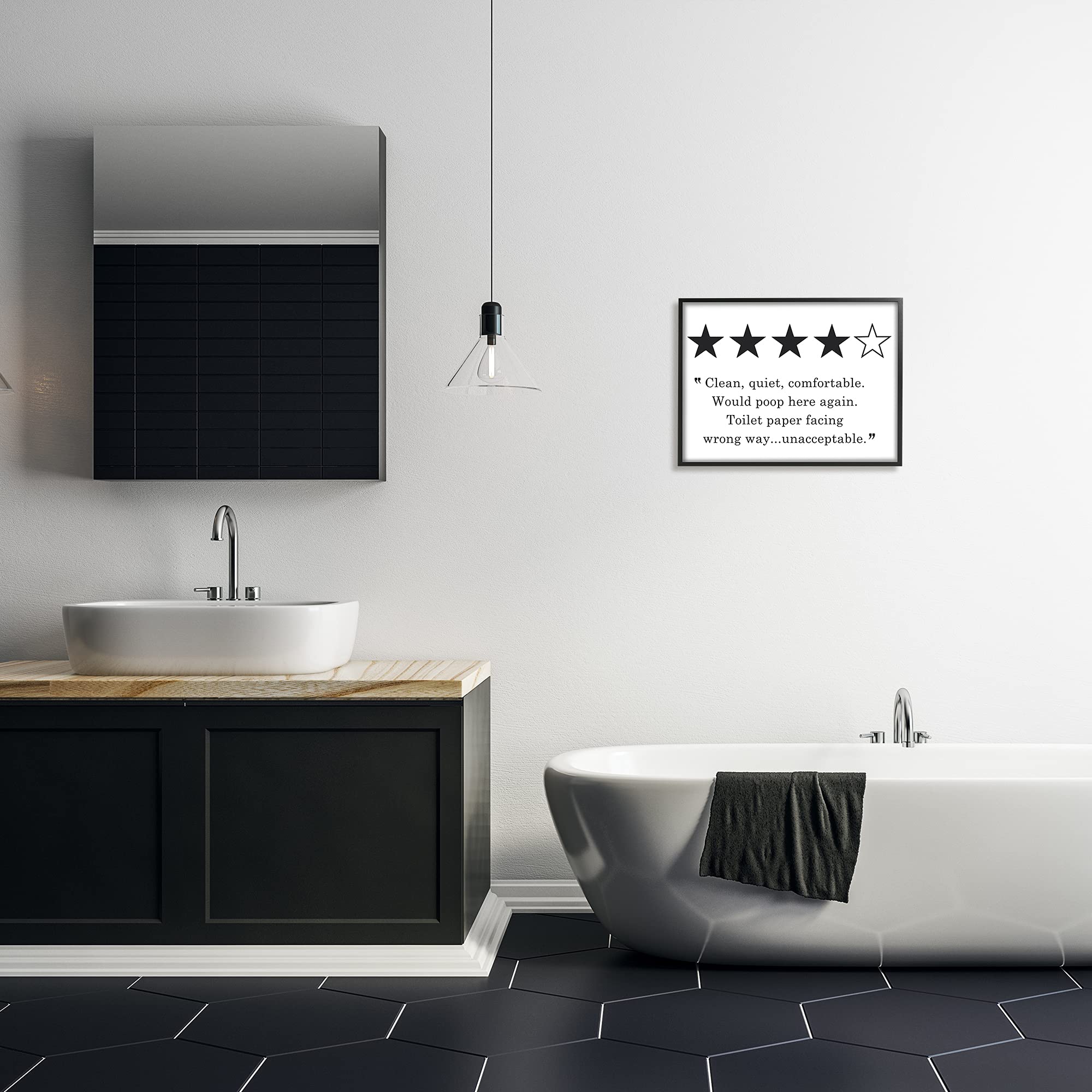 Stupell Industries Funny Toilet Paper Wall Art - Four Star Bathroom Review Humor, Black Framed 16x20 - Perfect for Bathroom Decor & Gift Ideas