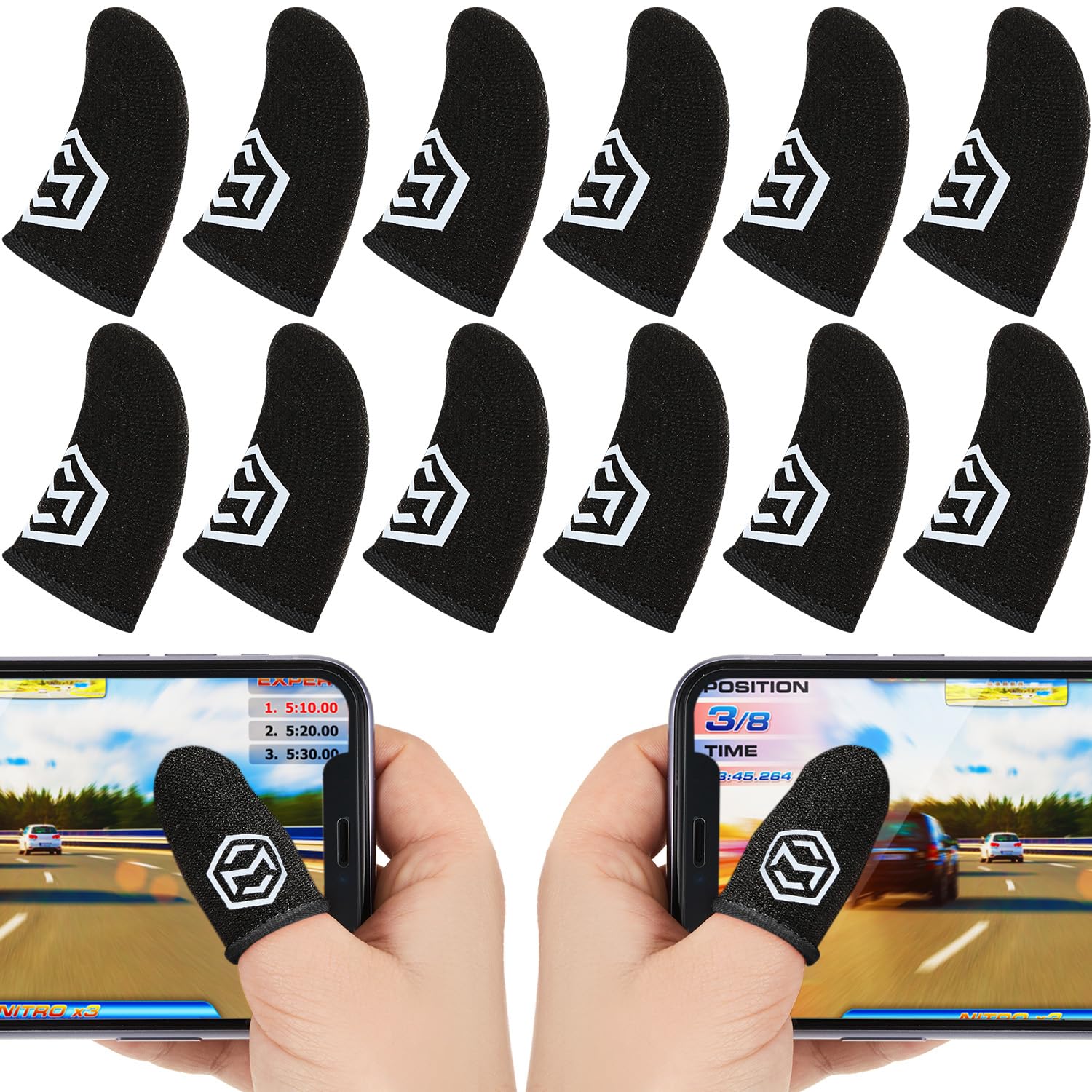 Jiuguva 120 Pcs Anti-Sweat Gaming Finger Sleeves with Pattern - Touchscreen Compatible Breathable Thumb Sleeves for Mobile Game Controllers - Perfect for PUBG, Call of Duty & Fortnite (Black)