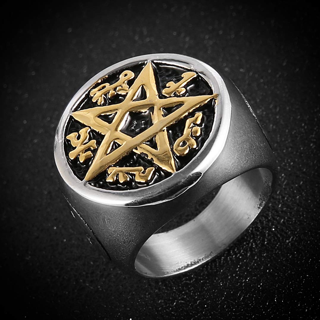 Supernatural Devils Trap Sigil Stainless Steel Ring - Anti Possession Pentagram Jewelry for Men & Women | Perfect for Halloween, Cosplay, and Supernatural TV Show Fans