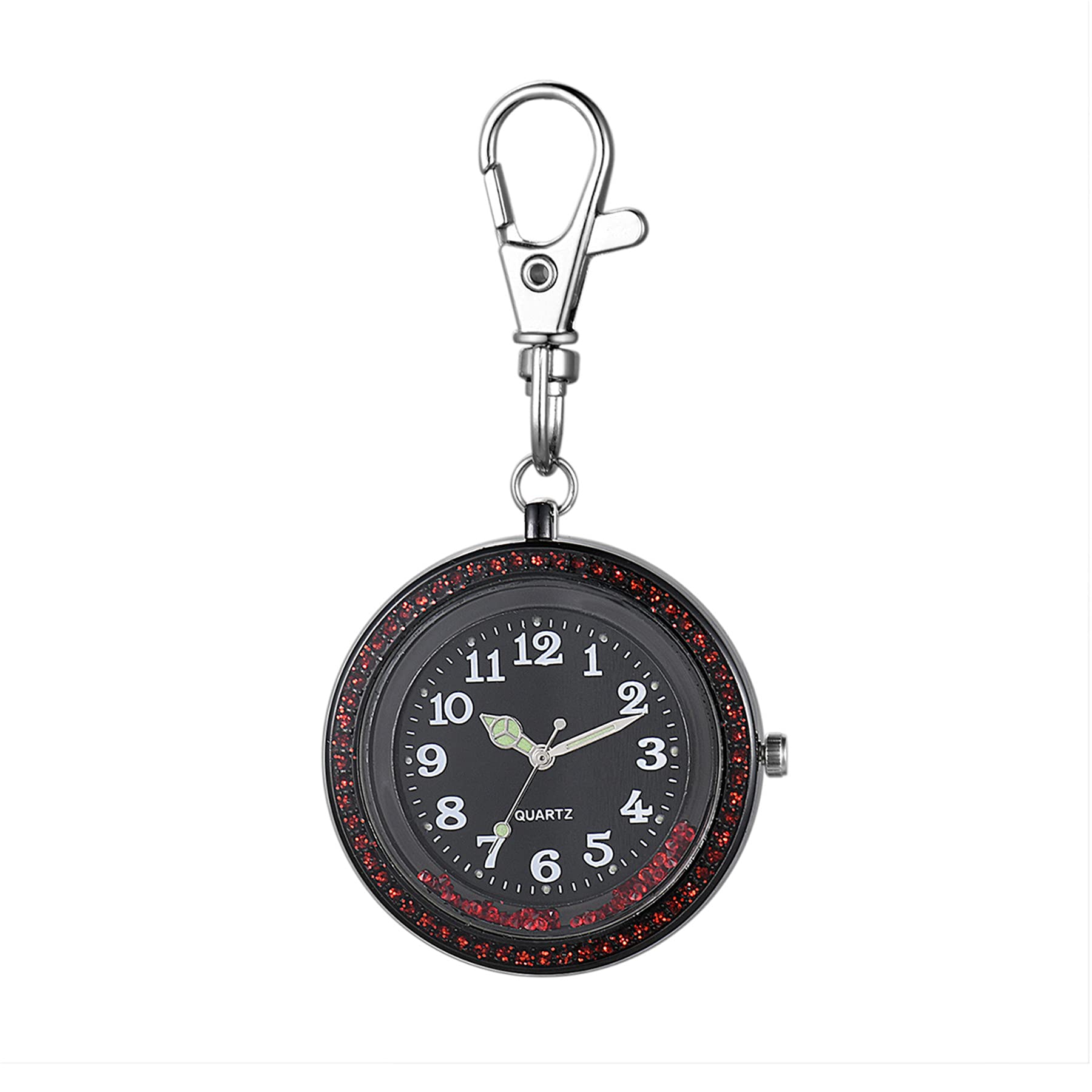 Stylish Rhinestone Luminous Quartz Pocket Watch Keychain - Clip-on Belt Watch with FOB for Men & Women | Perfect Gift for Fashion Accessories, Vintage Collectors & Everyday Carry (EDC) | Great for Key Rings, Backpacks, Purses & Gift Occasions