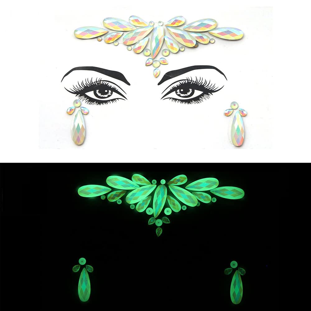Glow in the Dark Face Gems - S.A.V.I 3D Luminous Crystal Stickers for Face & Body, Self-Adhesive Rhinestone Tattoos for Women & Girls - Perfect for Parties, Weddings, Festivals & Nightclubs