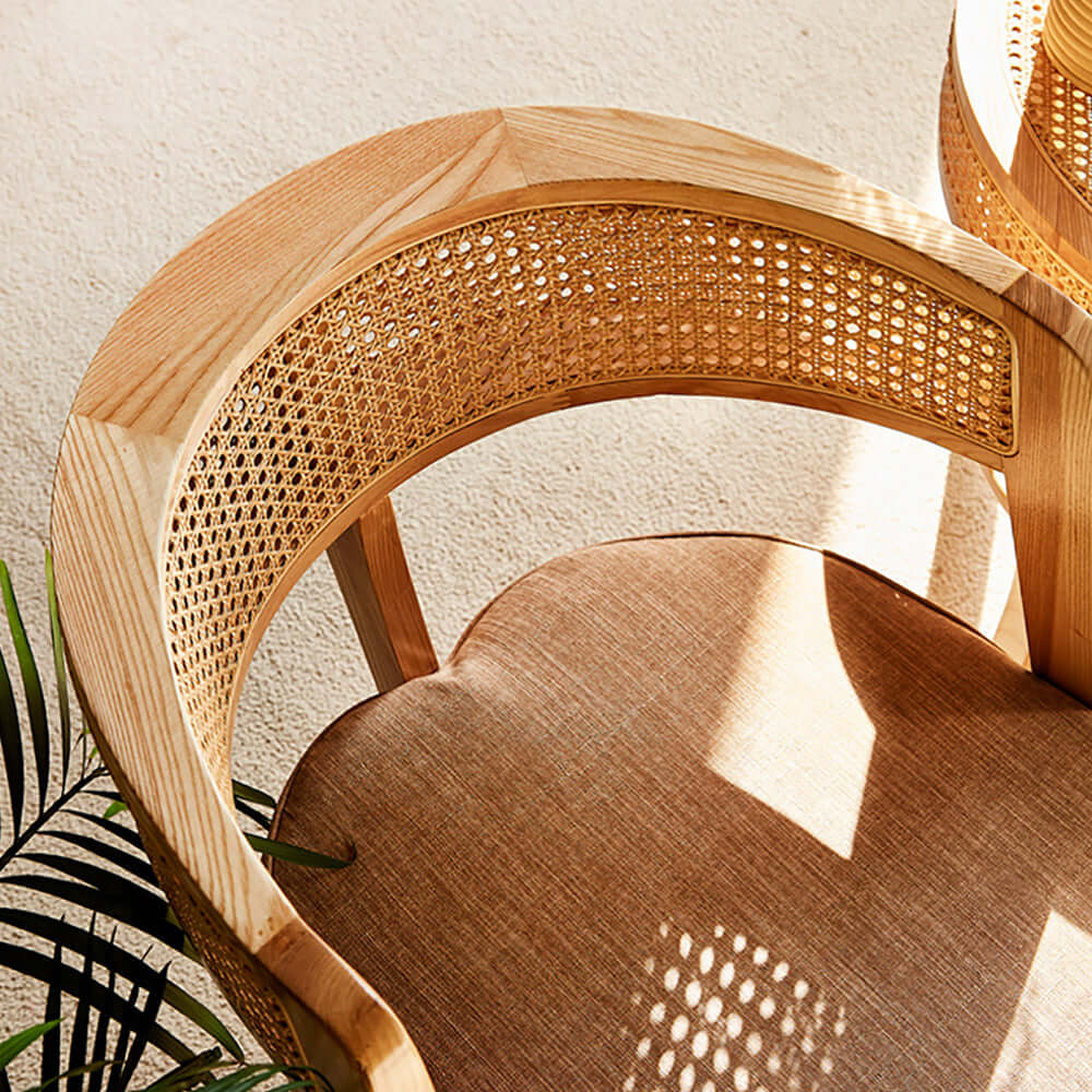 Modern Ash & Rattan Accent Chair with Cotton & Linen Upholstery - Stylish Living Room Furniture for Home Decor & Relaxation