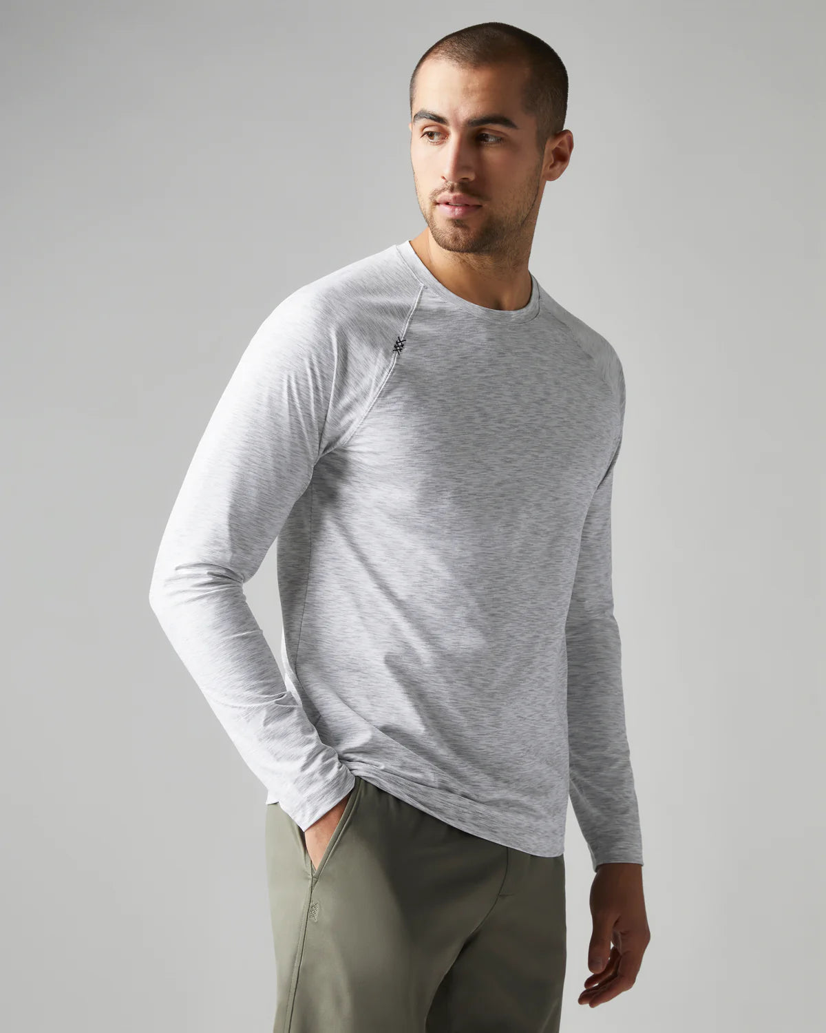 Rhone Men's Reign Long Sleeve Trim Fit T-Shirt - Gray Space Dye Performance Shirt for Gym, Running & Casual Wear | Moisture-Wicking & Breathable Fabric