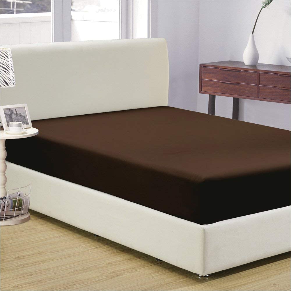 Cal King Fitted Sheet - 12 Inch Deep Pocket Cotton Bed Sheet - Extra Soft Wrinkle Free Bottom Sheet for California King Size Mattress - Chocolate Solid Color - Perfect for Guest Rooms, Master Bedrooms & Luxury Hotels