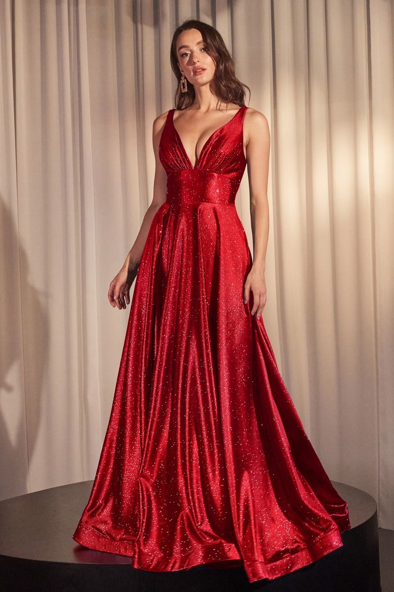 Cecily Gown - Red Glimmering Stretch Satin A-Line Dress for Evening Parties, Prom & Special Occasions