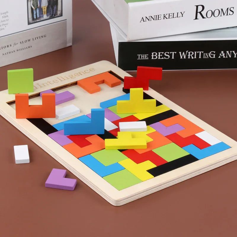 Premium Wooden Tetris Puzzle Board Game - Classic Block Stacking Fun for Kids & Adults - Perfect for Family Game Night, Brain Teasers, and Educational Play