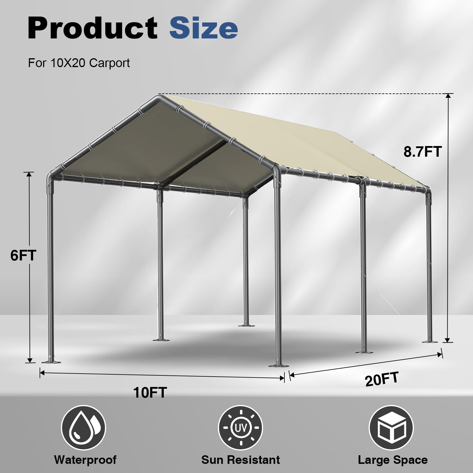 Grezone 10x20ft Heavy Duty Portable Carport Tent - All Season UV Resistant Car Canopy Shelter for Auto, Truck & Boat (Beige) | Perfect for Outdoor Vehicle Protection, RV Cover & Backyard Storage