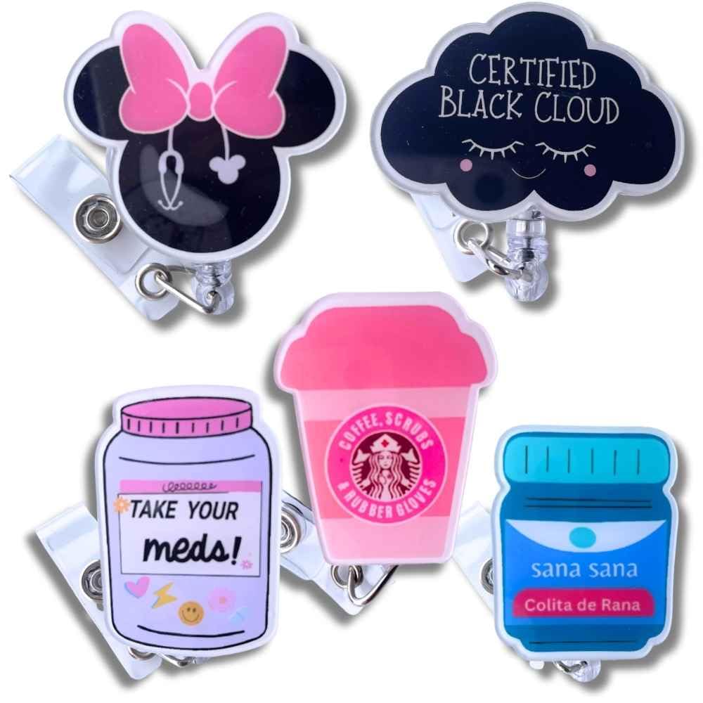 5 Pack Retractable Nurse Badge Reel Holders - Funny & Cute ID Card Clips for Nurses, Doctors, Medical Assistants & Pharmacy Staff - Perfect for Hospitals, Clinics & Office Work - Essential Nursing Accessories & Gifts