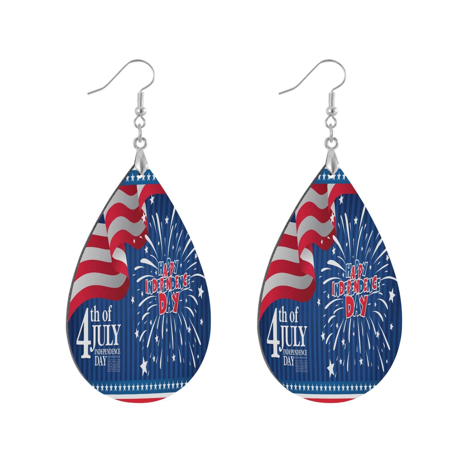 4th of July Teardrop Earrings - Patriotic American Independence Day Dangle Earrings for Women | Lightweight Wooden Drop Earrings | Perfect Gift for Women & Girls | Great for Parties, Festivals & Holiday Celebrations