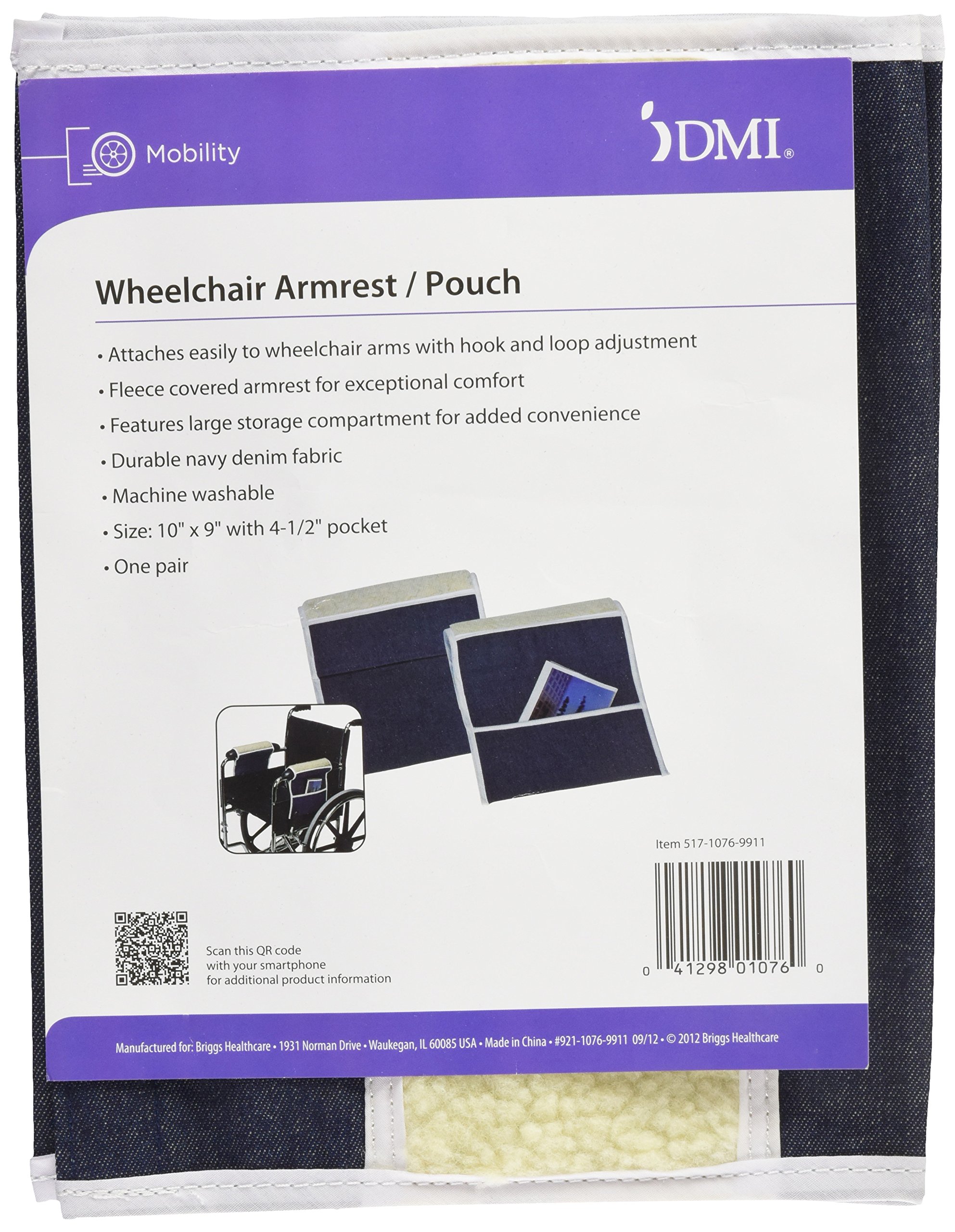 DMI Wheelchair Arm Pads & Armrest Pouch Set - 2-Pack Denim Cushion Covers for Comfort & Storage | Ideal for Elderly, Disabled & Hospital Use