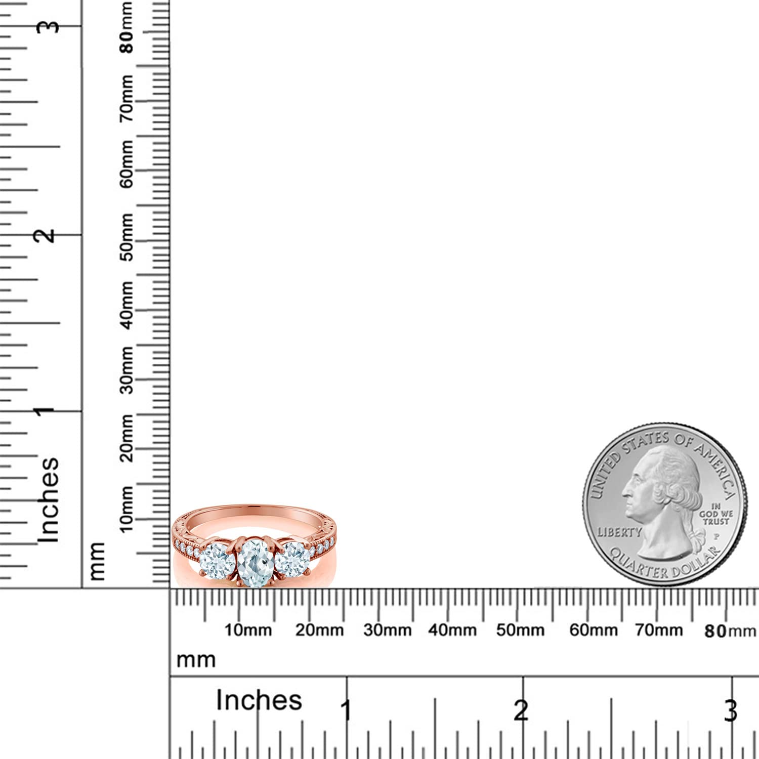 1.87 Ct Oval Sky Blue Aquamarine Ring - 18K Rose Gold Plated Silver with Moissanite | Gem Stone King | Elegant Engagement, Wedding, Anniversary Jewelry Gift for Women