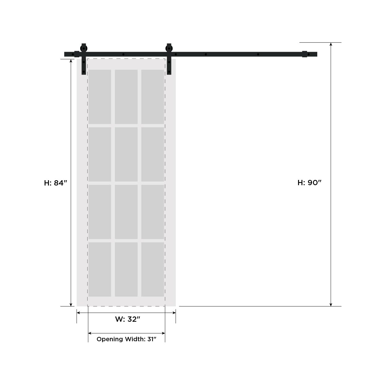 SARTODOORS 32x84 Grey Barn Sliding Door with Stainless Steel Hardware | Modern Solid Core Flush Panel Closet Door | 6.6FT Silver Rail & Hangers Set | Perfect for Bedrooms, Closets, and Home Office Spaces