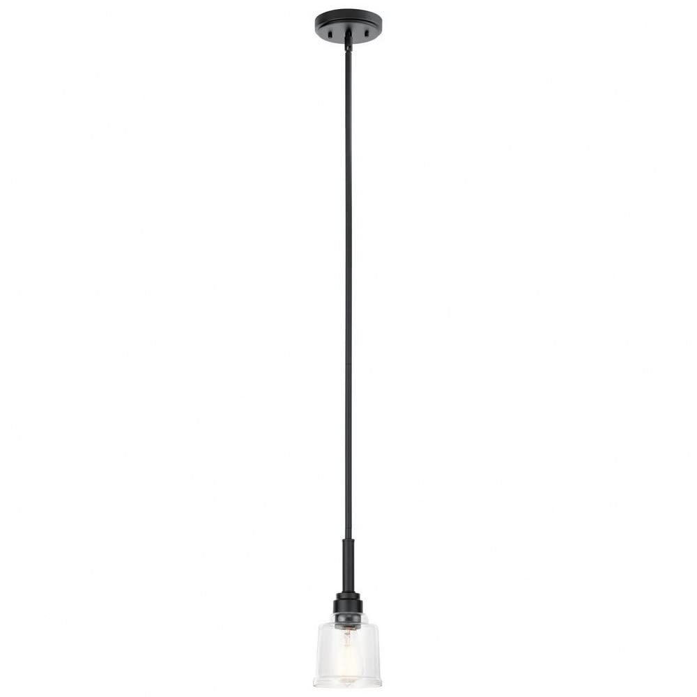 Kichler Aivian 5.25 Inch Black Mini Pendant Light with Clear Glass Shade - Modern Ceiling Lighting for Kitchen Island, Dining Room, and Bedroom Decor (Model 52399BK)
