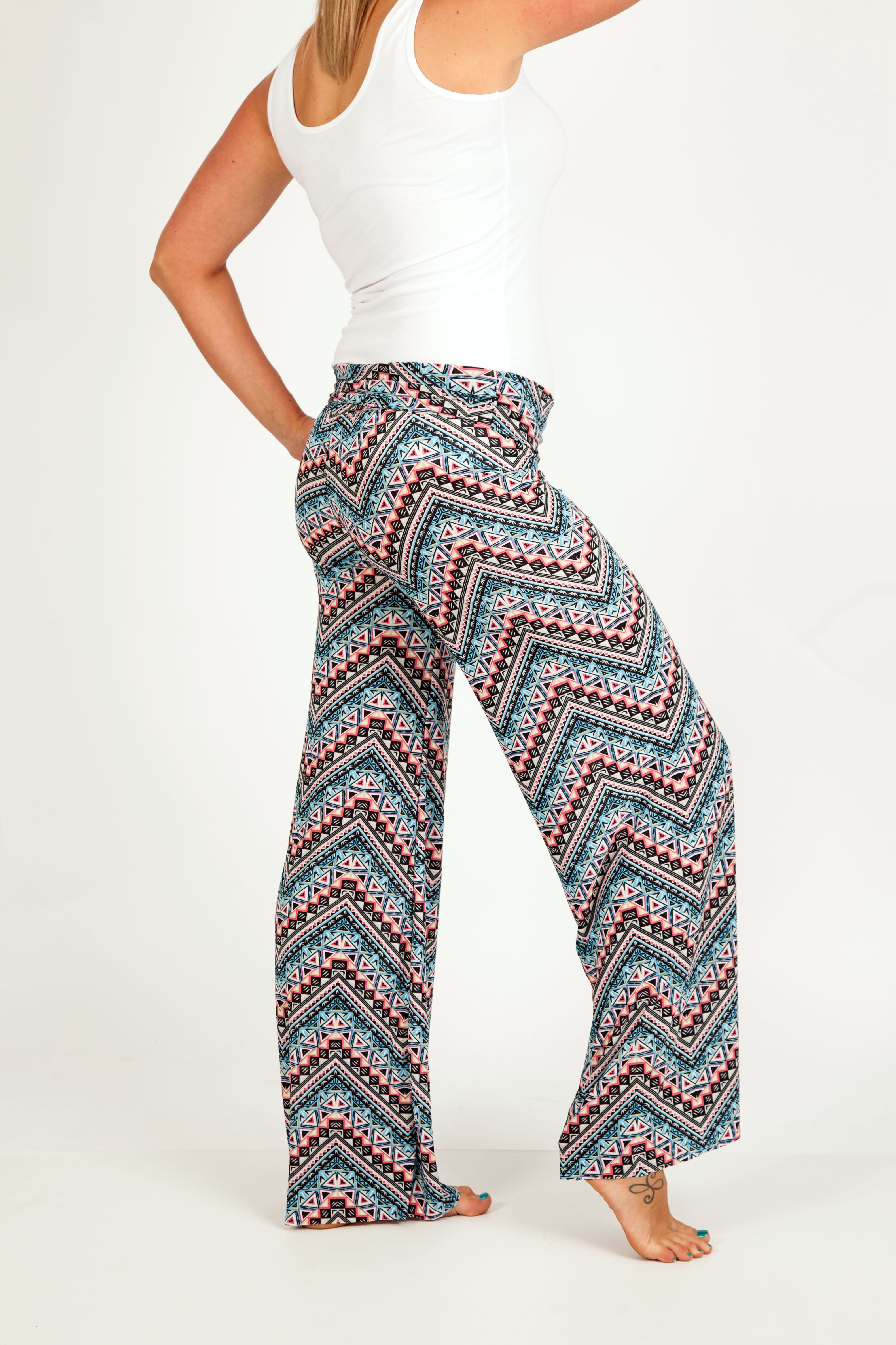 Blue Azure Palazzo Pants for Women - Flowy Wide Leg Lounge Pants - Boho Chic Comfortable Palazzo Trousers for Yoga, Travel & Home Wear