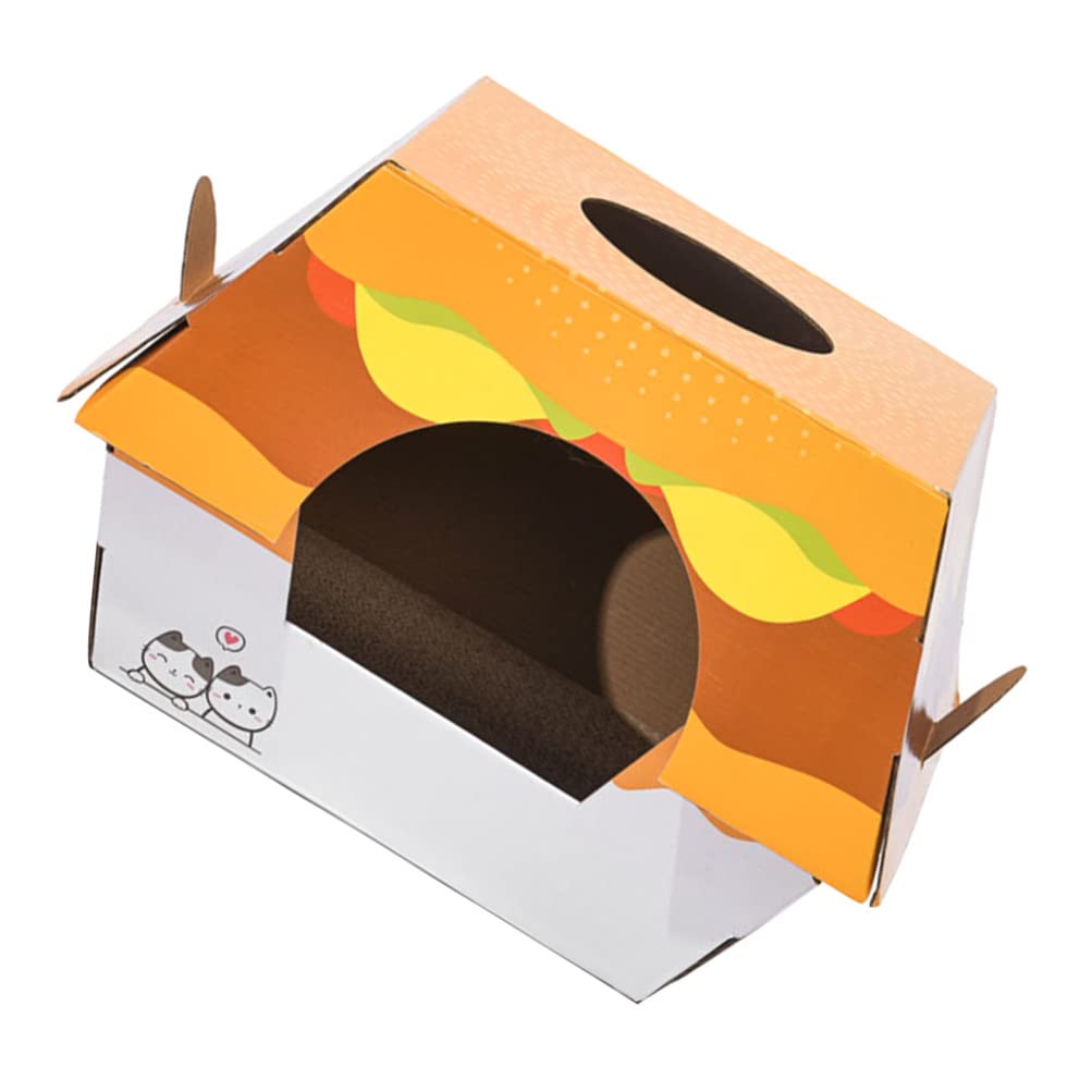 POPETPOP Cat Scratcher House - Durable Cardboard Cat Bed & Scratching Toy for Indoor Cats - Interactive Pet Playhouse for Kittens & Small Dogs - Perfect for Playtime, Napping & Claw Maintenance