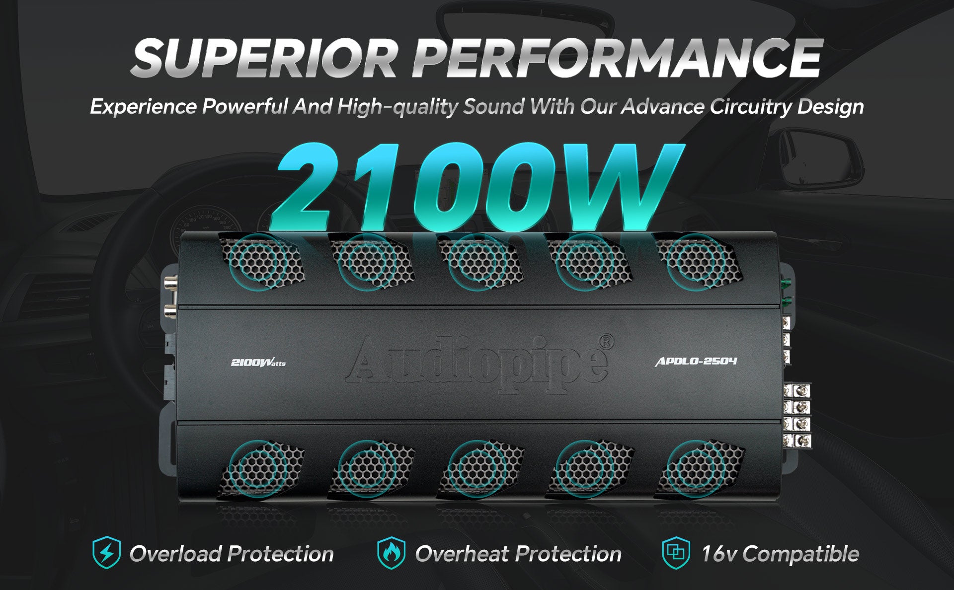 4 Channel Class A/B Mosfet Power Amplifier - APDLO 2504 High Power Car Audio Amp for Home Theater & Professional Sound Systems