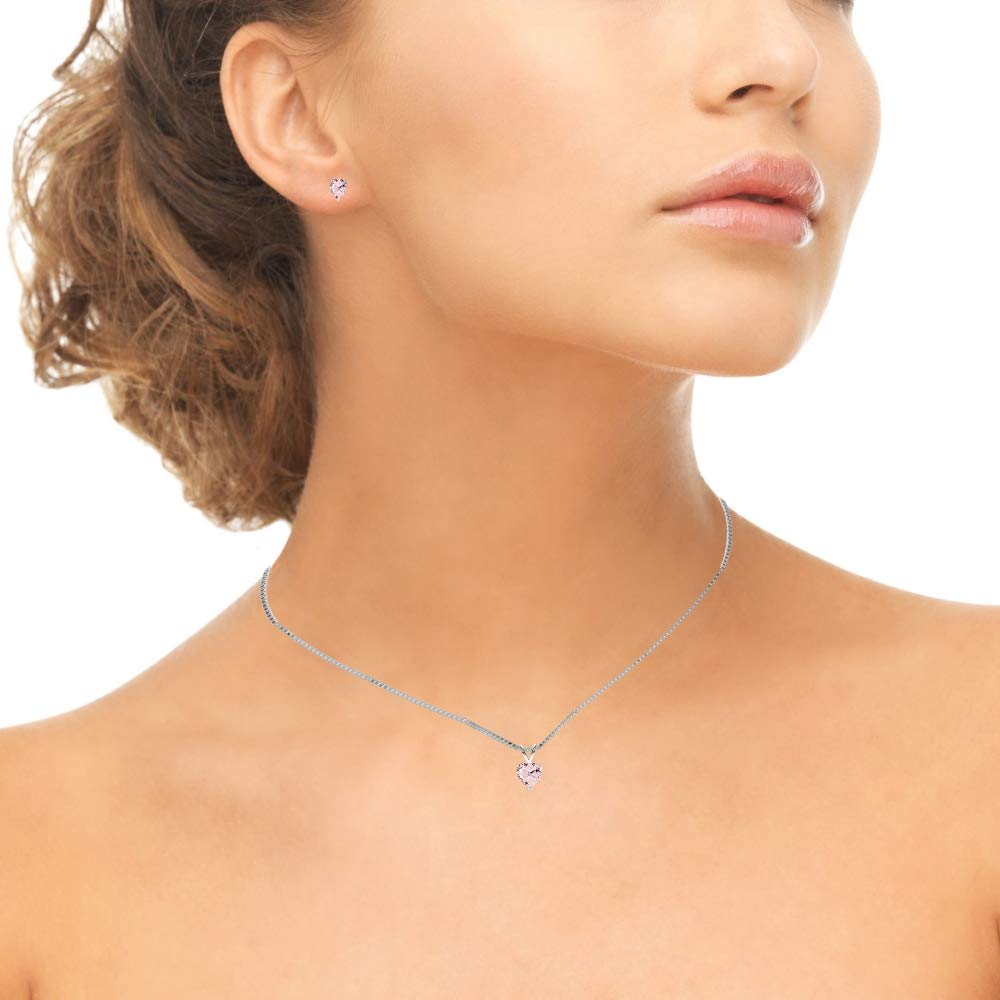Women's Jewelry Sets - Sterling Silver & Gold Plated Necklace & Earring Sets with Genuine/Synthetic Birthstones | Heart Solitaire Pendant & Stud Earrings | Perfect for Gifts, Anniversaries & Everyday Wear