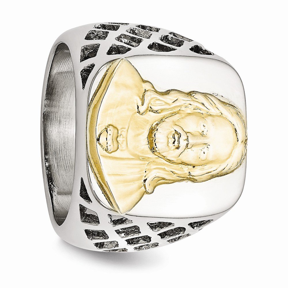 Stainless Steel & Sterling Silver Jesus Yellow IP-Plated Polished Ring for Men & Women | Religious Jewelry Gift for Baptism, Church, Daily Wear