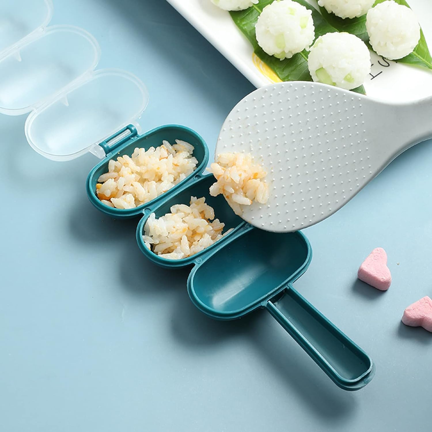 Blue Rice Ball Shaker and Mold - DIY Sushi Maker Kit for Kids, Bento Lunch Decorations, Japanese Onigiri & Rice Ball Press Tool for Home Cooking and Party Food Prep